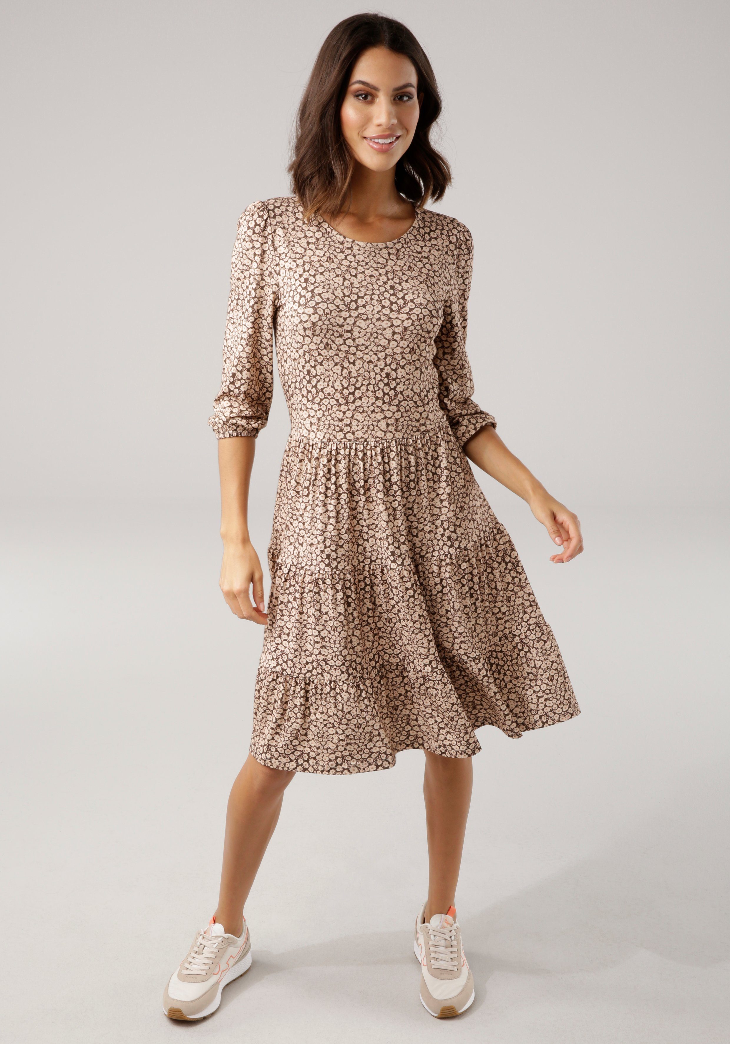Laura Scott Jerseykleid femininer Stil, taillierte Passform, mit Volant am Kleidersaum – Bild 4 von 5