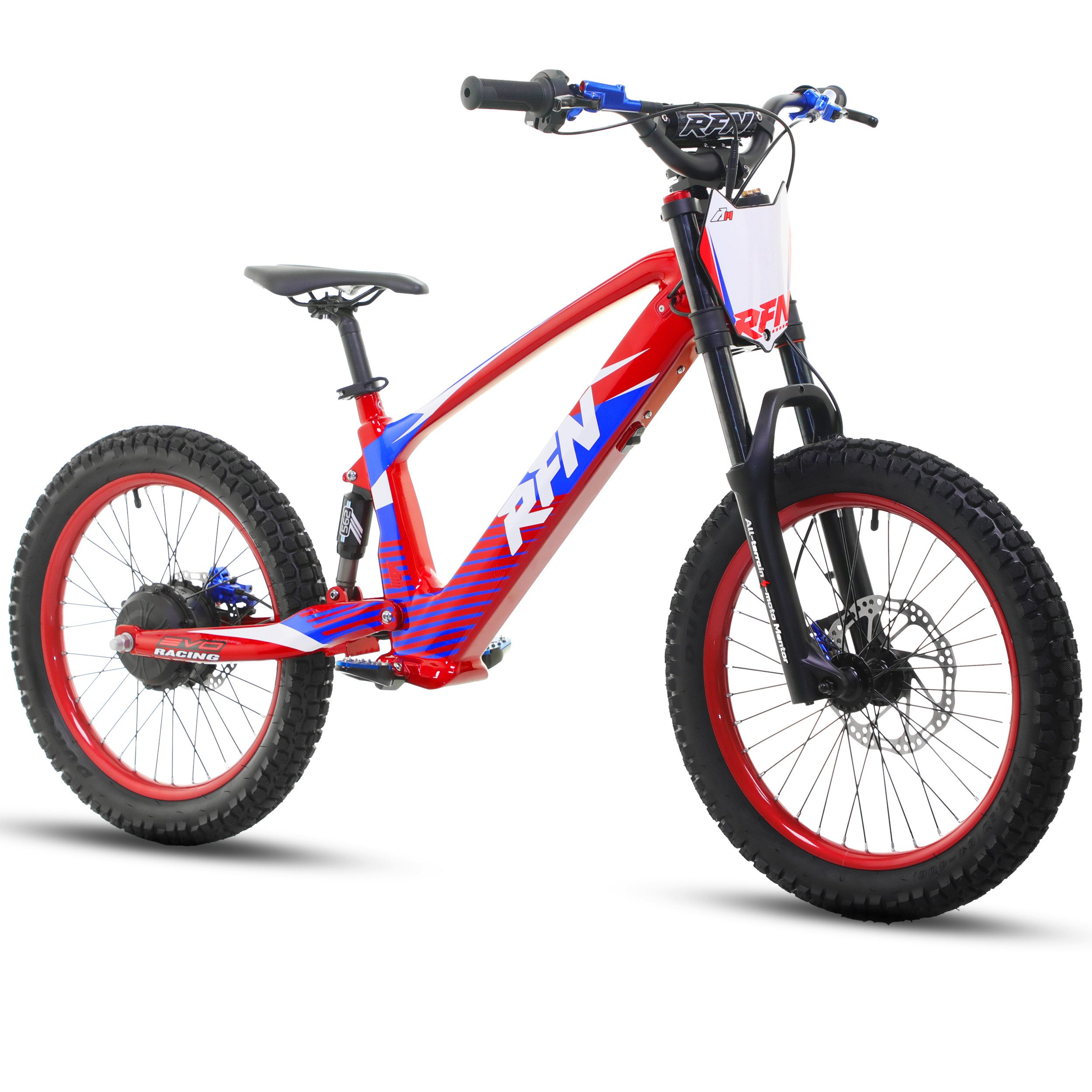 RFN Elektro-Kindermotorrad EVO20 E-Motorrad, 20 Zoll, 750W, Hydraulik-Bremsen, Offroad-Reifen, Belastbarkeit 70 kg, Jugend-Dirtbike für ab 12 Jahre, 35km/h, 36V Akku, 52,5Nm