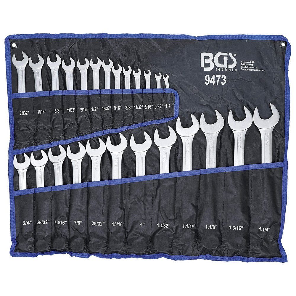 BGS Maulschlüssel Ringmaulschlüssel-Satz, Zollgrößen, 25-teilig, 1/4"-1.1/4"