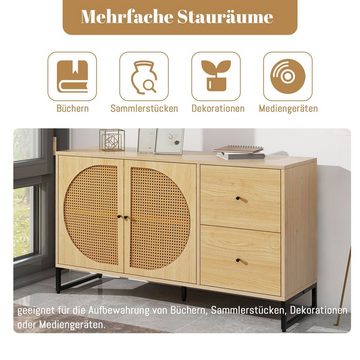 Ulife Sideboard mit 2 Rattan verzierten Türen und 2 Schubladen (1 St), 130 × 40 × 75cm