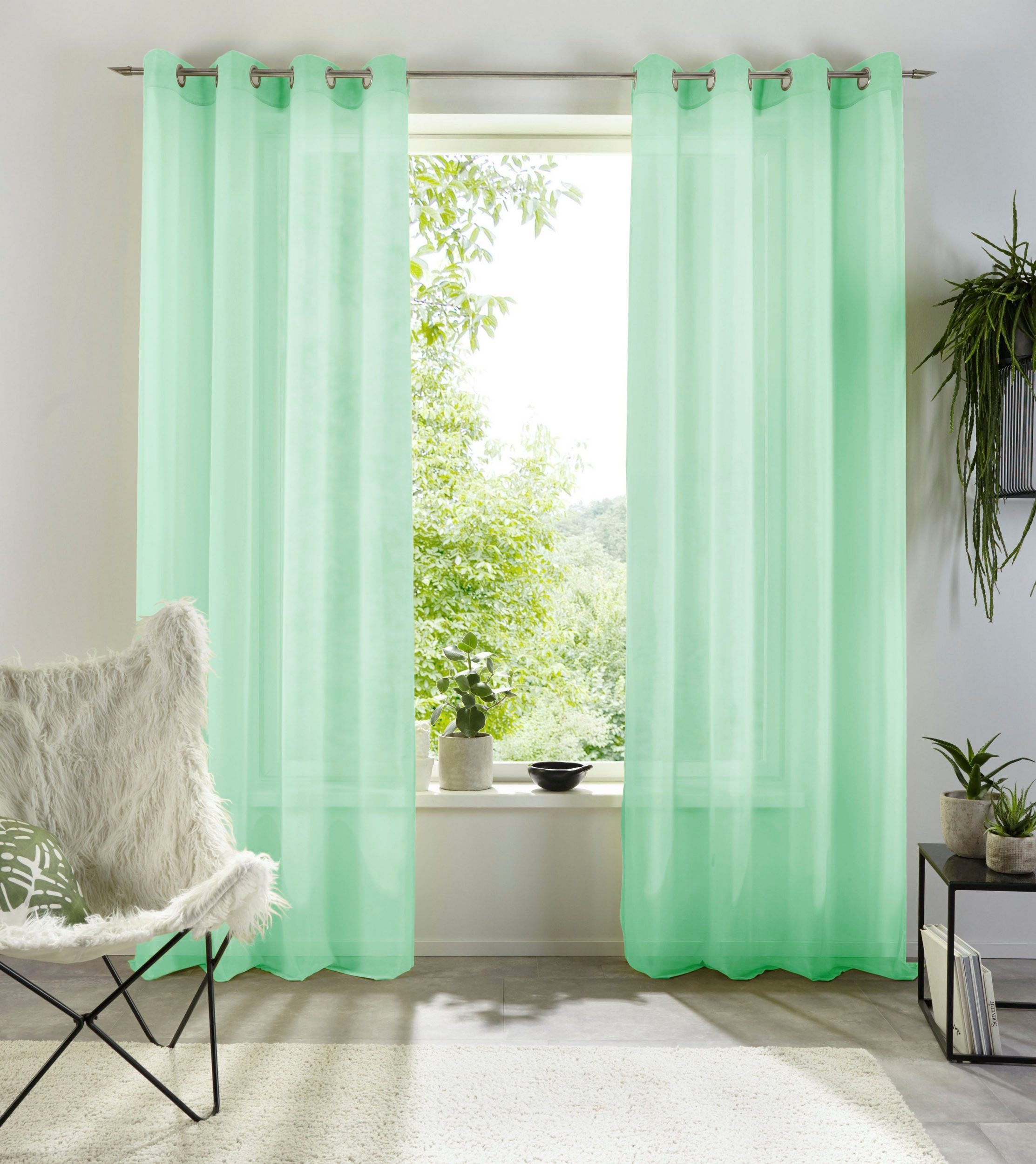 Gardine XANA, my home, Ösen (1 St), transparent, Polyester, 1 Schal, Voile, einfarbig, pflegeleicht mint