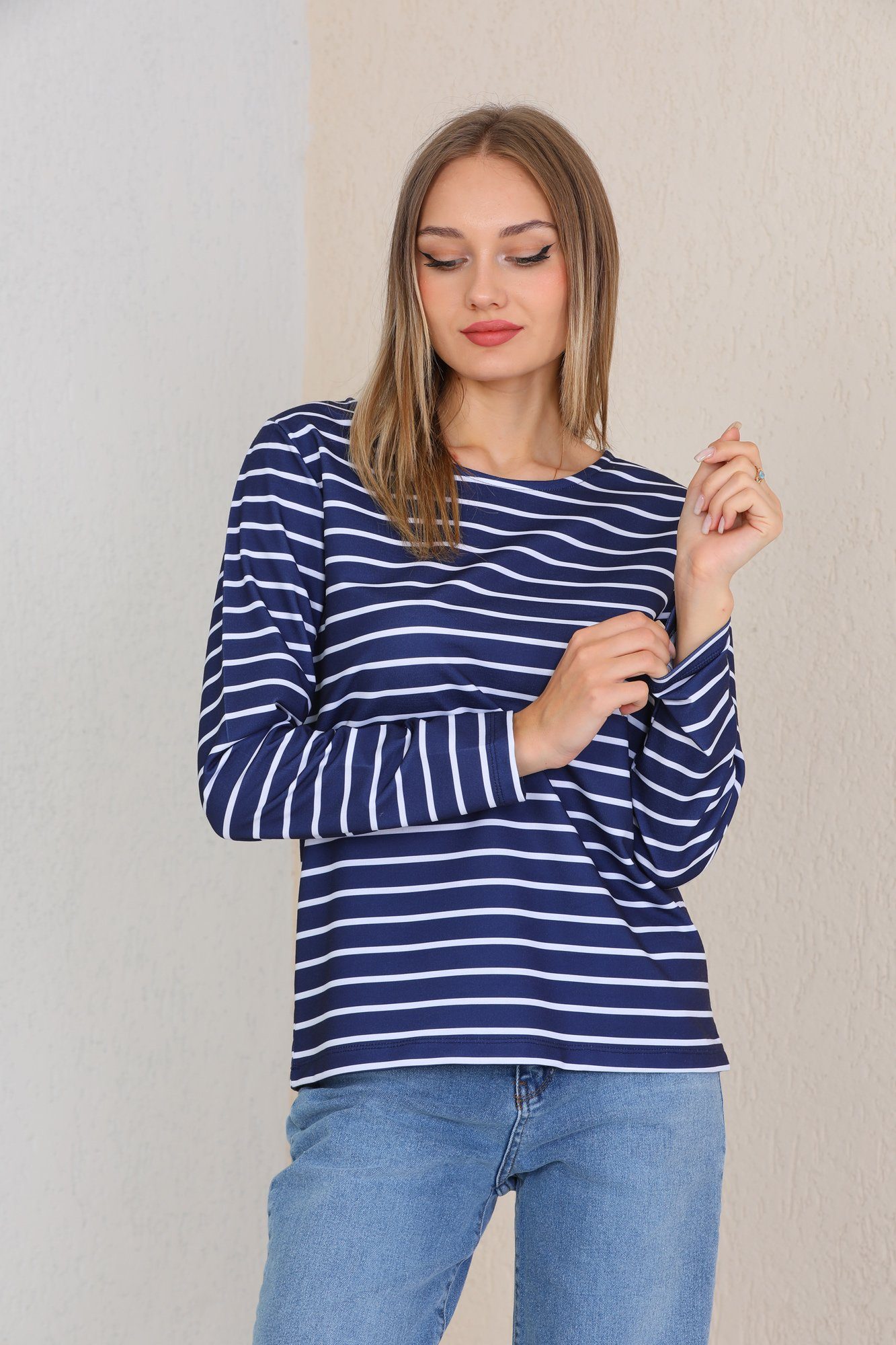 Bongual Sweatshirt langarm Streifen Rundhals Basic günstig online kaufen