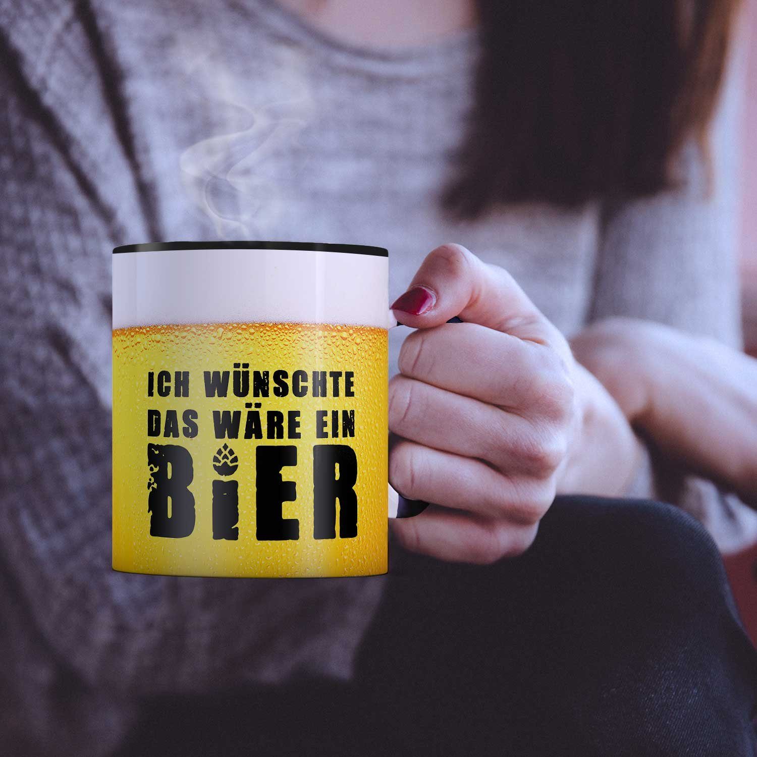 GRAVURZEILE Tasse mit Spruch - Ich wünschte das wäre ein Bier, Keramik, Farbe: Schwarz & Weiß