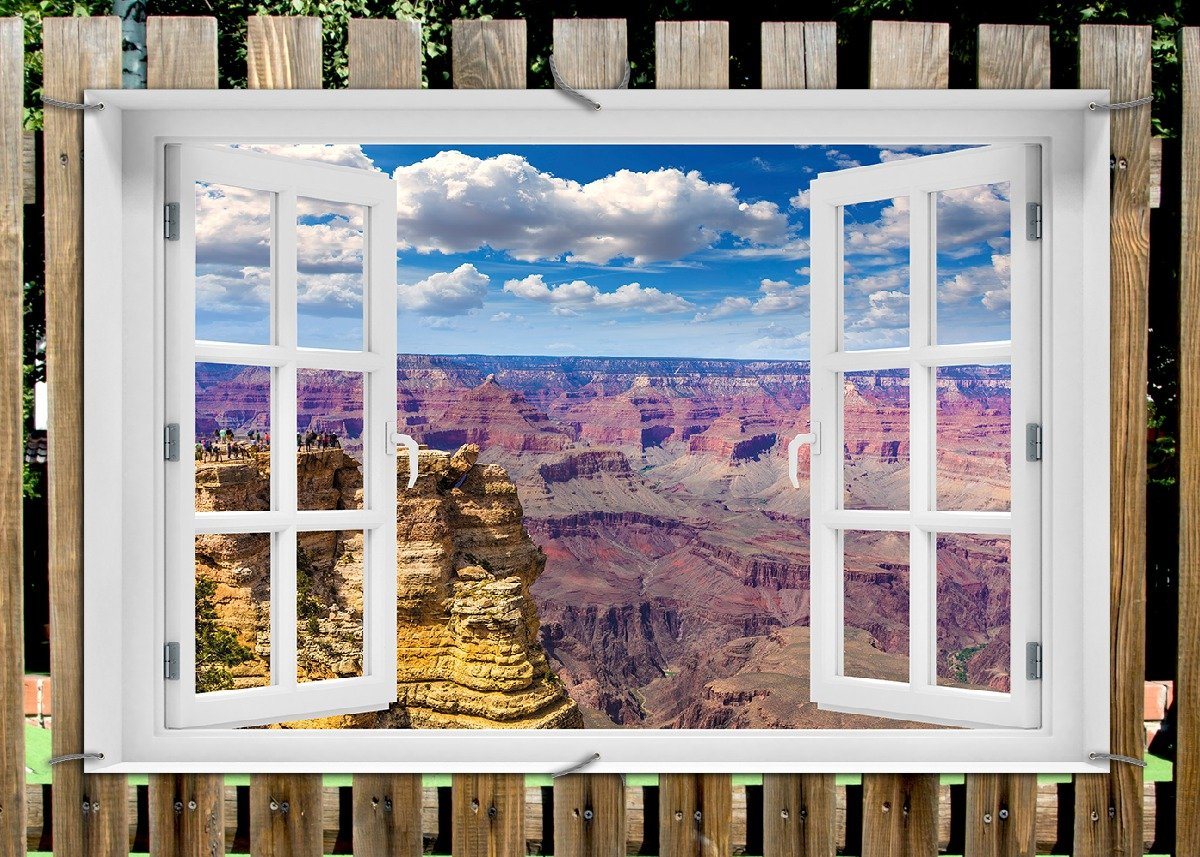 Thumbnail - Wallario Sichtschutzzaunmatten Felsenschlucht im Grand Canyon Park Arizona, mit Fenster-Illusion