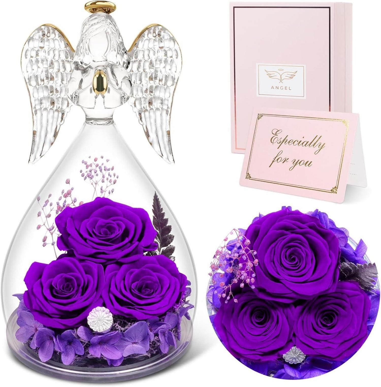 Schmuckset Ewige Rosen Engel Geschenk Set Glas Rose Weihnachten Muttertag Oma