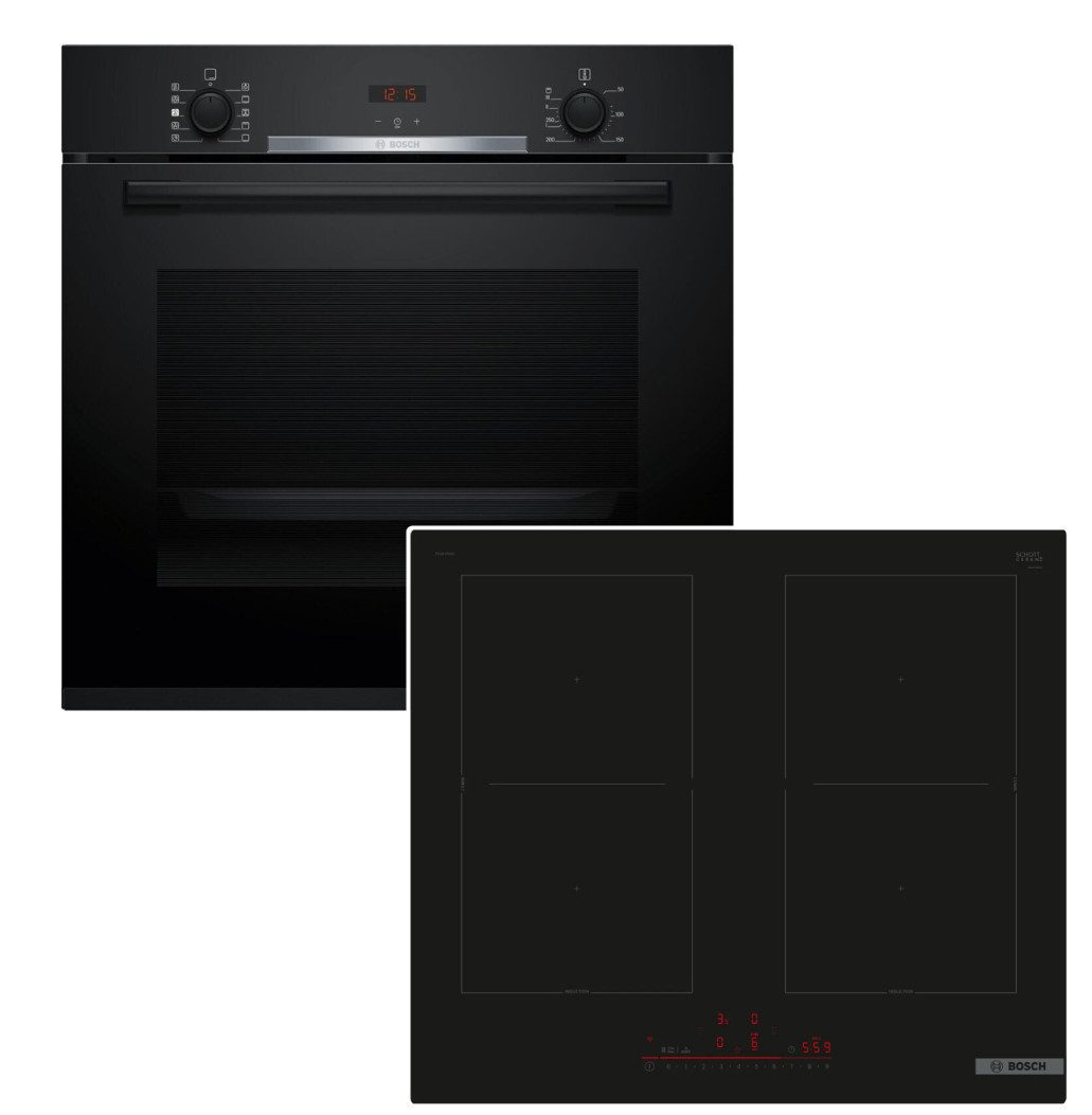 BOSCH Backofen-Set Dampf Backofen Hydrolyse Auszug + Flex Induktionskochfeld autark 60cm