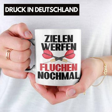 Trendation Tasse Trendation - Darts Tasse Geschenk Dart-Spieler Geschenkidee Lustiger Spruch Zielen Werfen Fluchen Nochmal