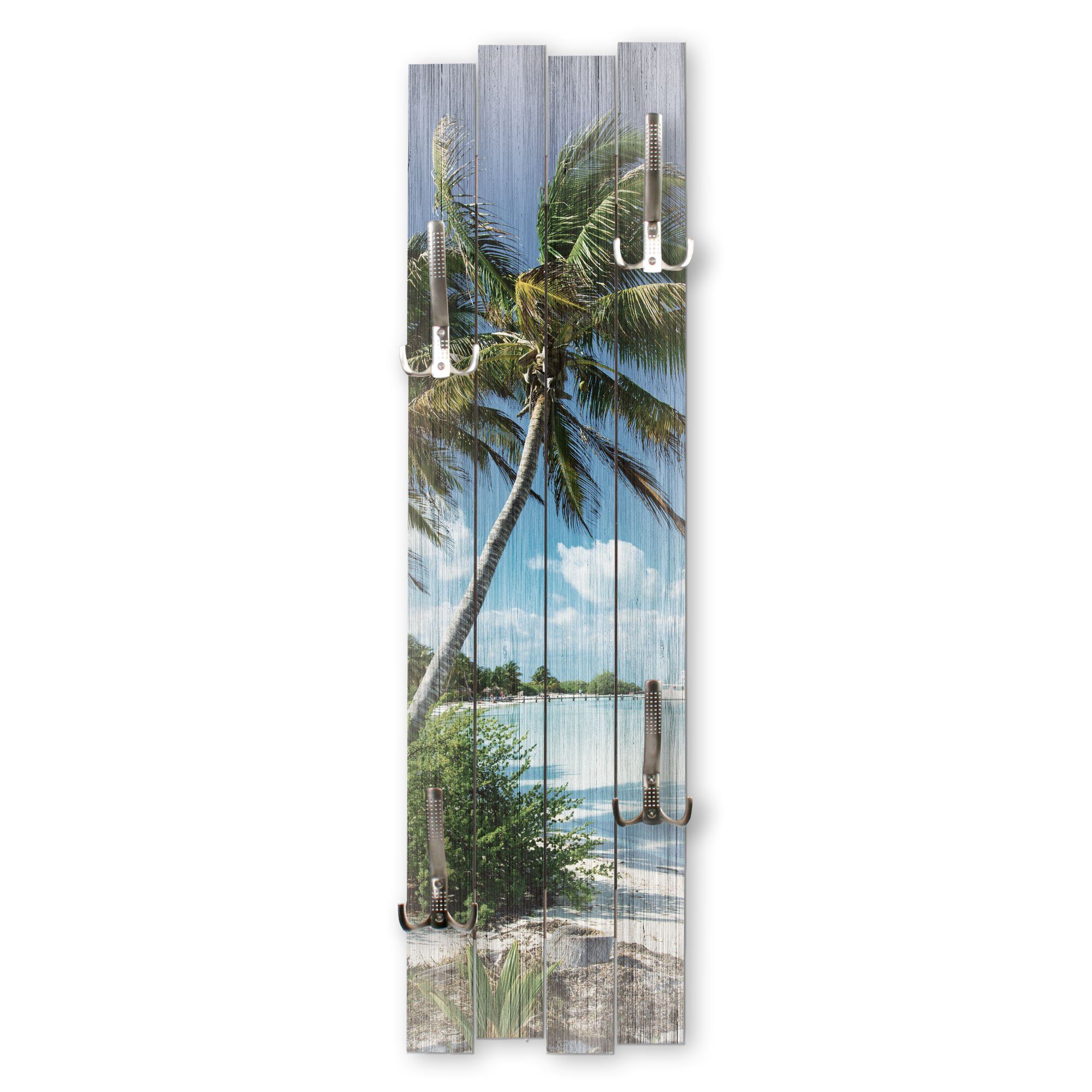 Kreative Feder Wandgarderobe Wand-Garderobe „Palmenstrand“ aus Holz, Shabby-Chic; ca. 100 x 30 cm; mit 4 Haken; außergewöhnlich, modern