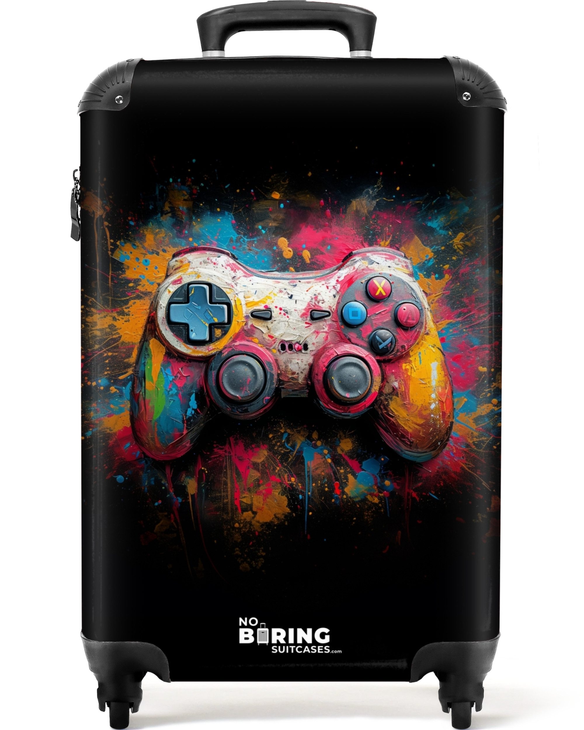 NoBoringSuitcases.com© Kinderkoffer Mit Farbe beschmierter Gamecontroller 55x35x20cm, 4 Rollen, Reisetasche mit Rollen, Koffer Handgepäck Flugzeug