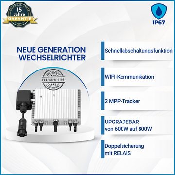 SOLAR-HOOK etm Wechselrichter 800W Deye Neu Generation Upgradefähiger WIFI Wechselrichter, (mit Relais, Dualer MPP-Tracker, IP67 Schutzart, Upgradebar von 600W auf 800W)