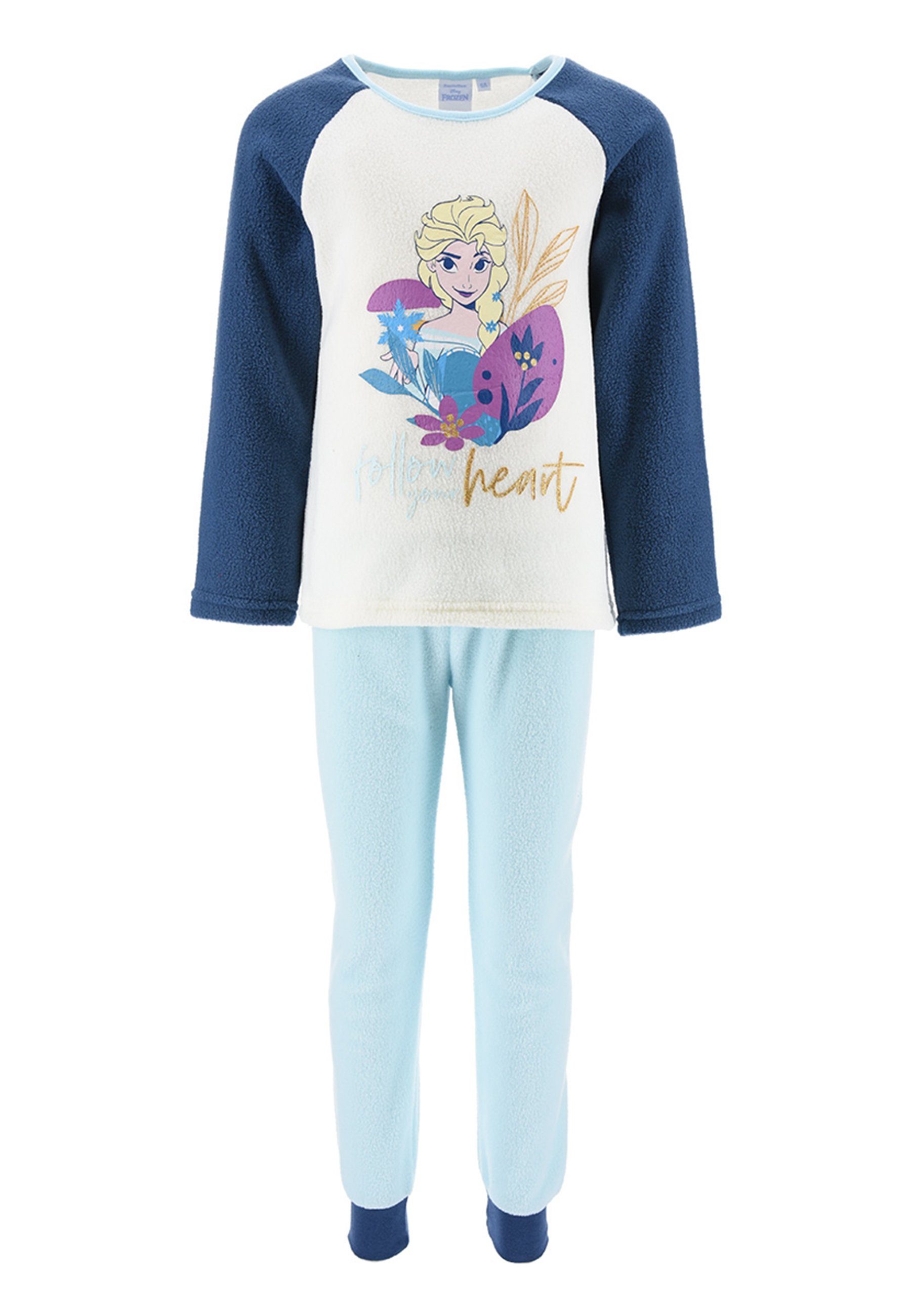 Disney Frozen Schlafanzug Eiskönigin Anna & Elsa Kinder Mädchen Pyjama langarm Nachtwäsche (2 tlg) Blau