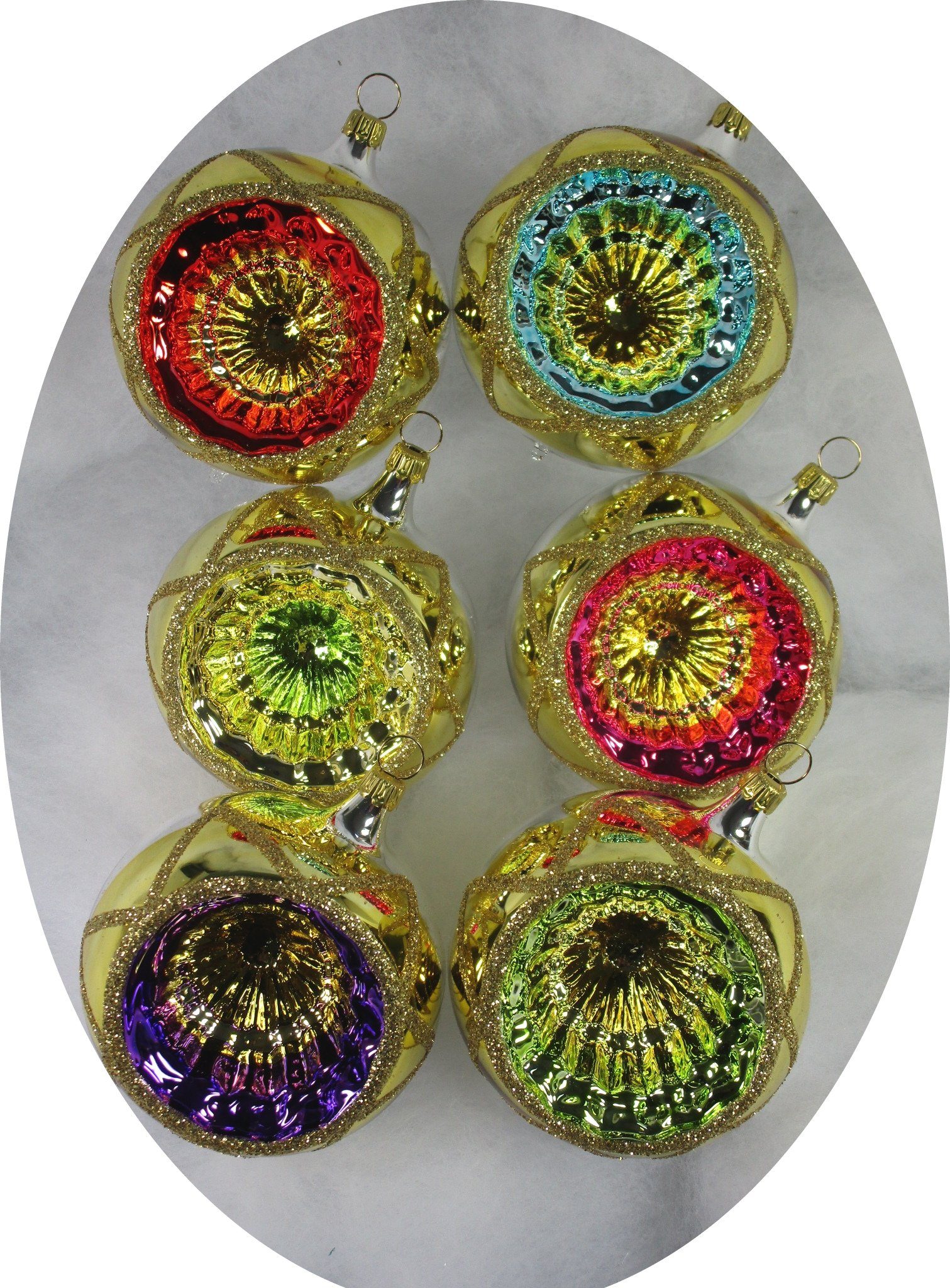 Nostalgie Christbaumschmuck Thüringen Christbaumschmuck Reflexkugeln 8cm, silbern, gold/bunt (6-tlg), Reflexkugeln 8cm, silbern, gold/bunt