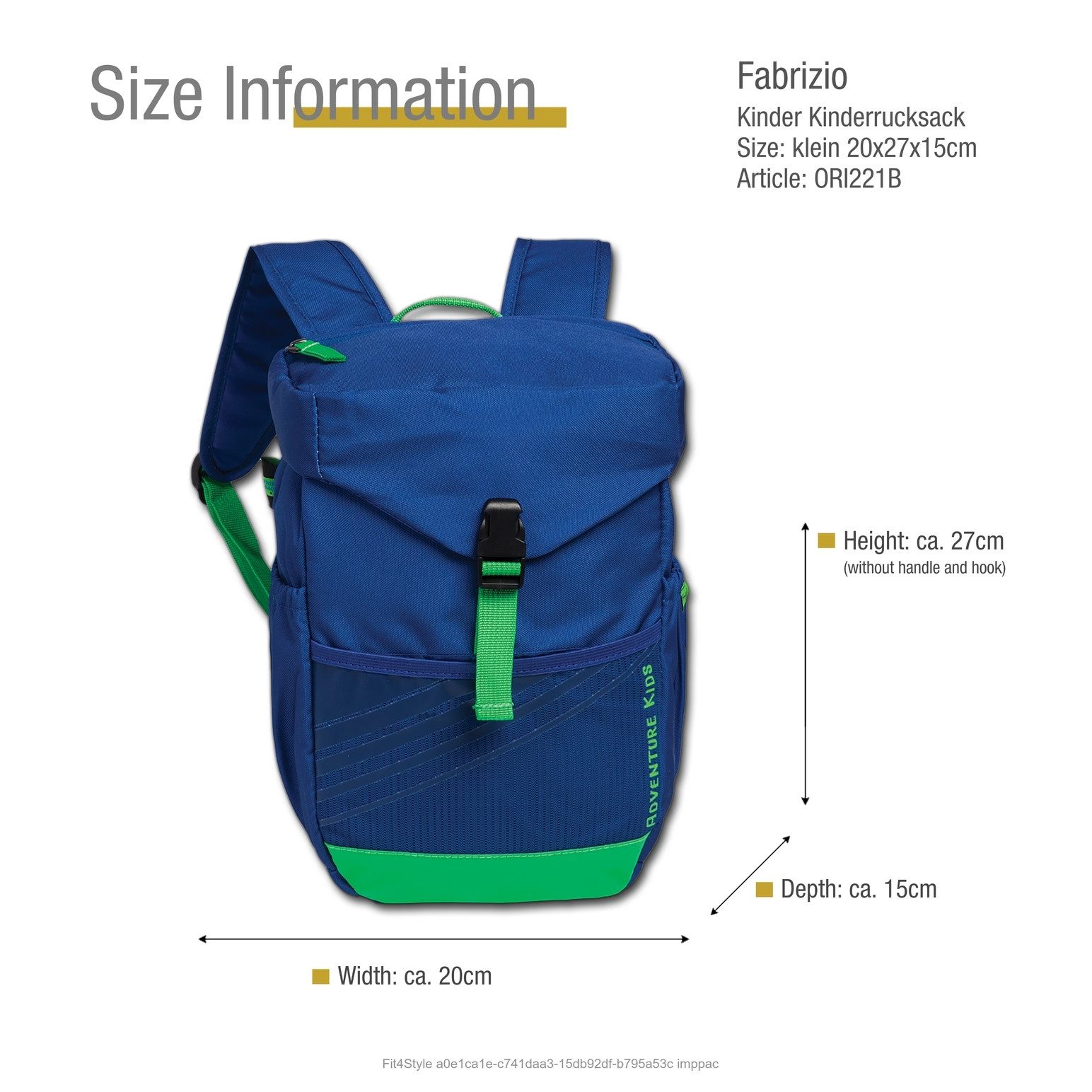 fabrizio® Rucksack Fabrizio Go Green Kinderrucksack, Kinderrucksack Polyester, recycelt, blau, grün ca. 27cm hoch, Adventur