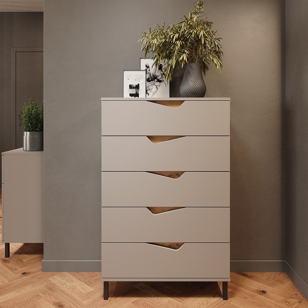 Vicco Kommode Marelle, Greige/Artisan, 76 x 120 cm mit 5 Schubladen (1 St)