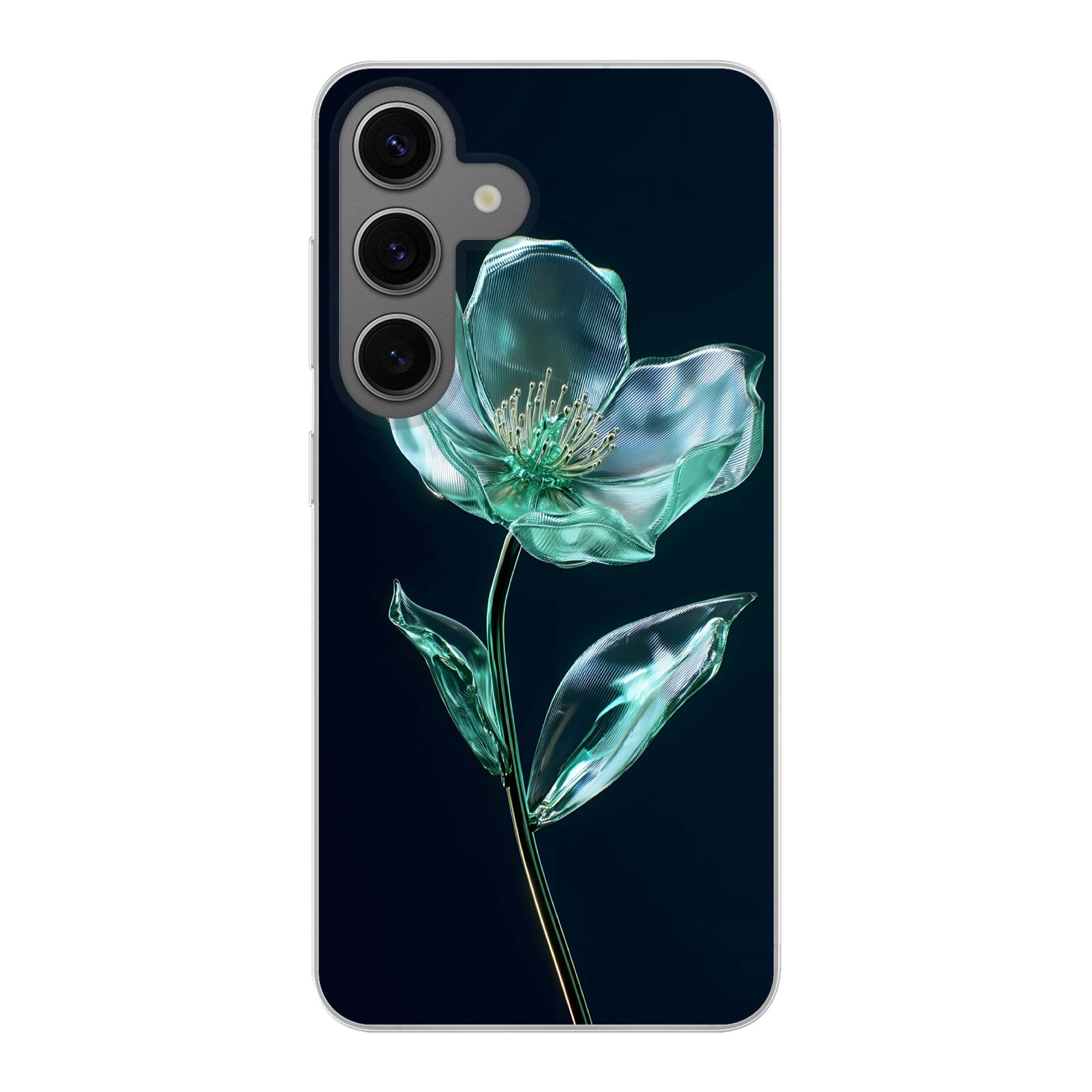Handyhülle für Samsung Galaxy S24 Blätter - Blume - Gläser - Dunkelblau