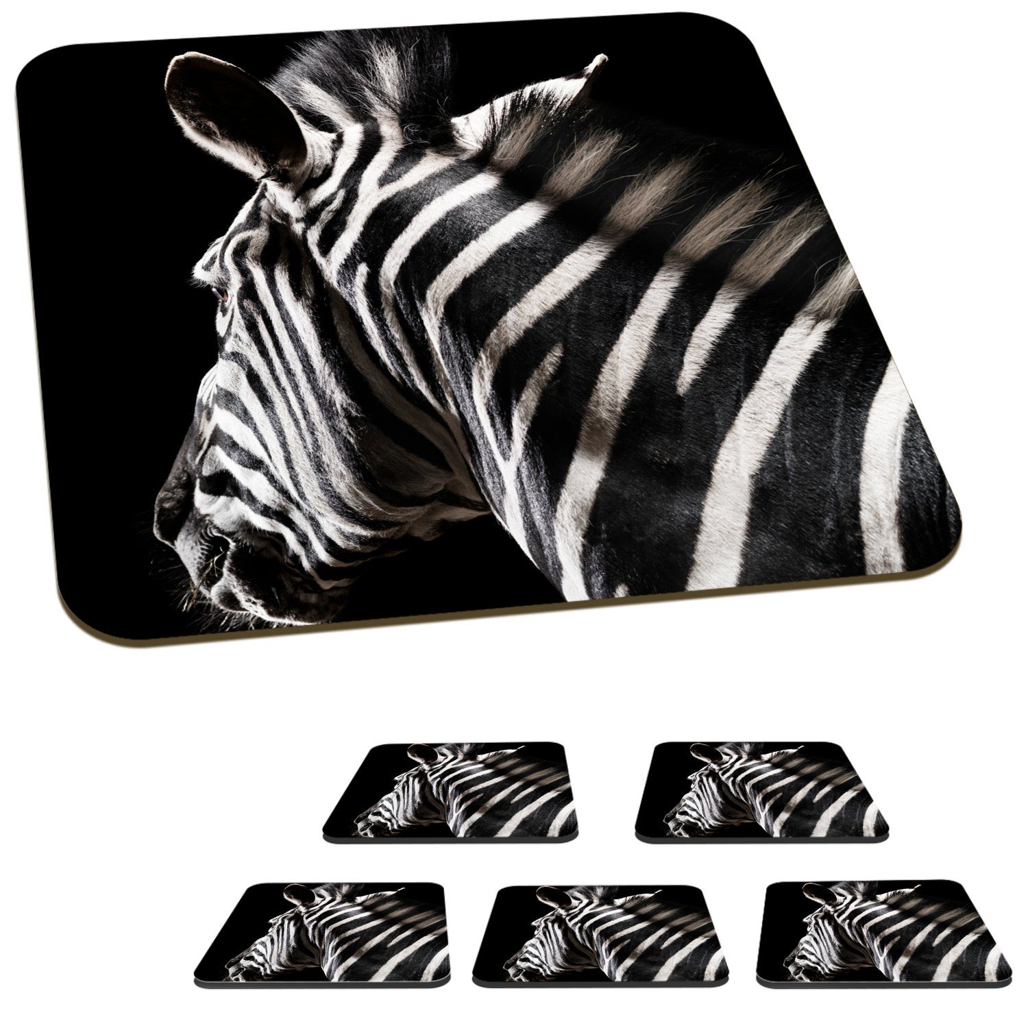 Zebra - 6-tlg., - Tiere Tasse Wilde Muster, Korkuntersetzer, Gläser, MuchoWow Tischuntersetzer, Glasuntersetzer, Untersetzer, Glasuntersetzer für Zubehör