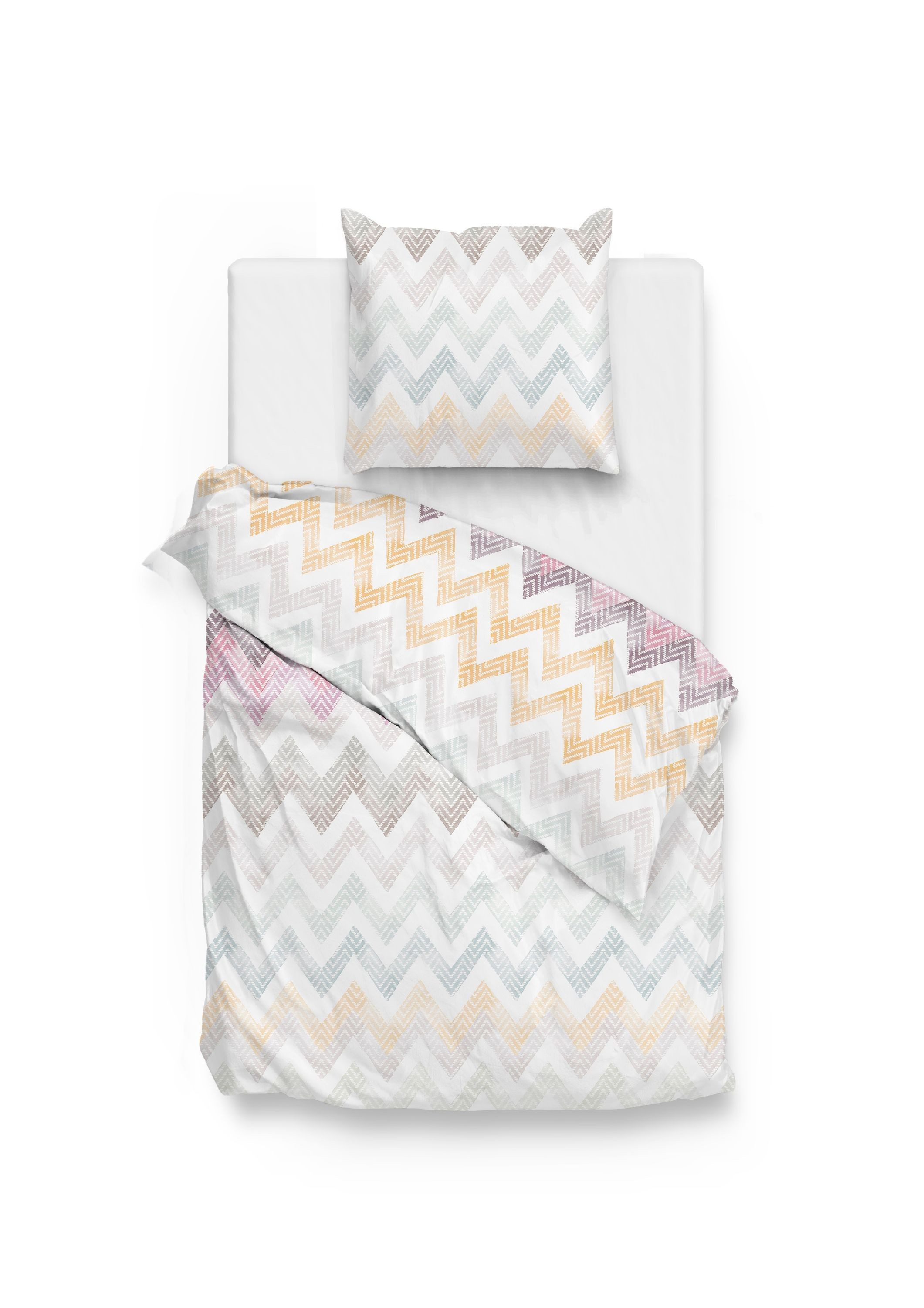 ZO HOME Bettwäsche ZO!Home, Renforcé, 2 teilig, ZickZack-Muster, Pastellfarben auf weißem Hintergrund