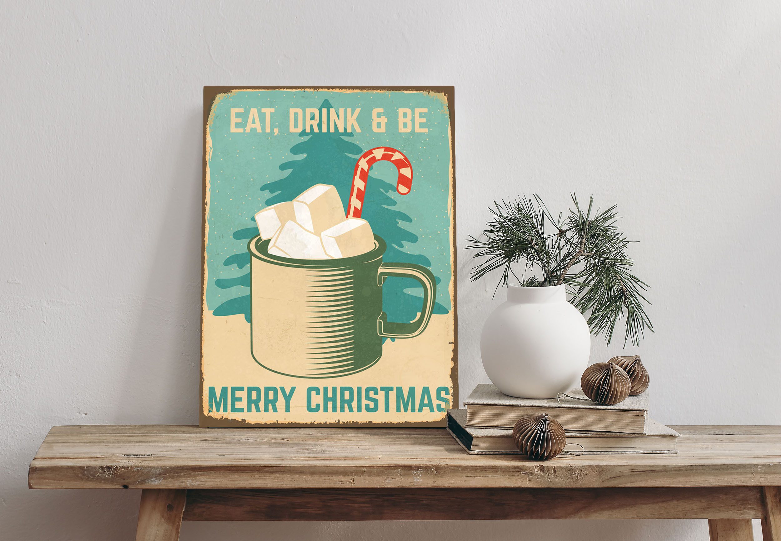 queence Alu-Dibond-Druck Drink, Getränke, Weihnachten (1 St), Marshmallow, Christmas, Schild