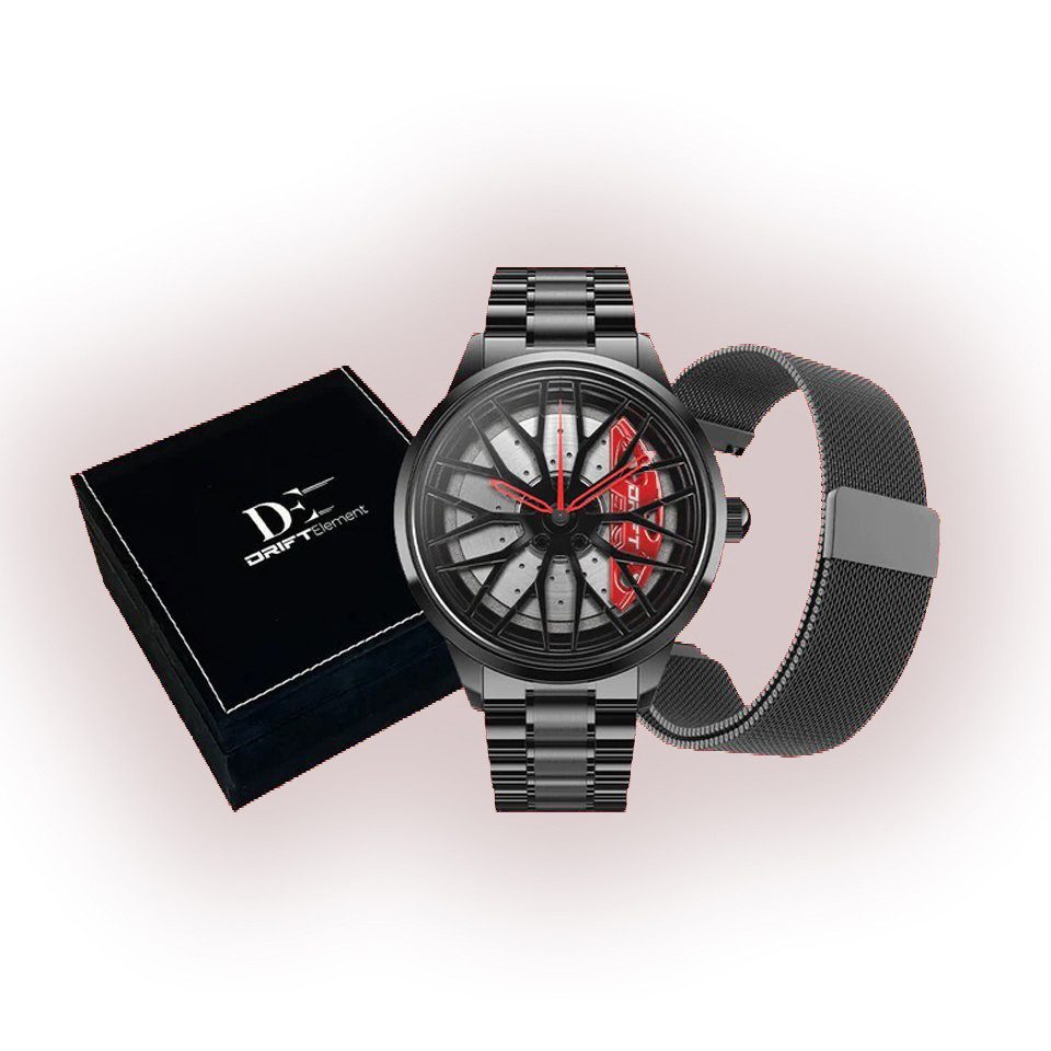 DRIFTELEMENT Quarzuhr MOTORSPORT GESCHENKSET BUNDLE, Dreidimensionales Felgendesign