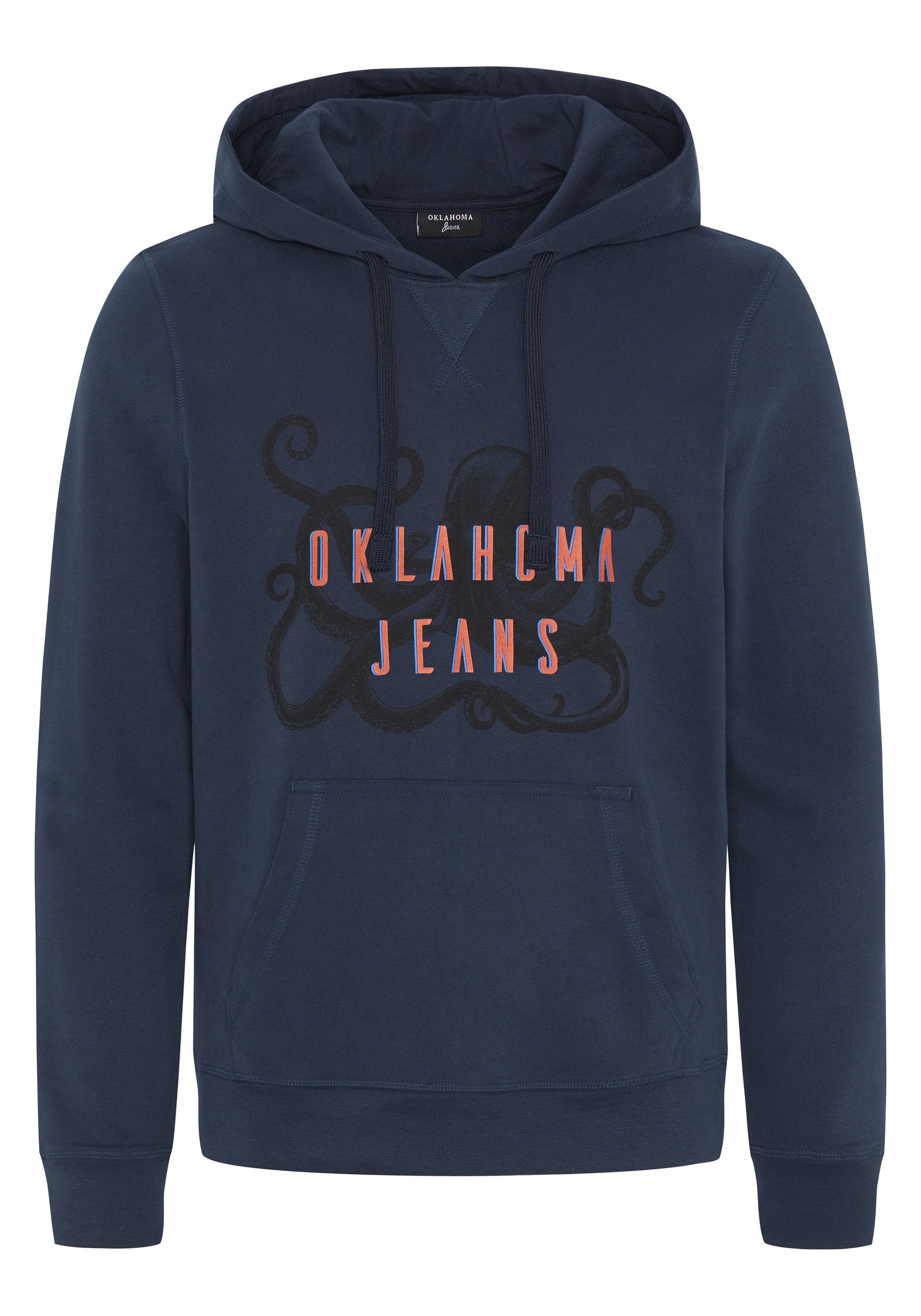 Oklahoma Jeans Kapuzensweatshirt aus Baumwollmix Navy Blazer 19-3923 Oktopus-Motiv mit