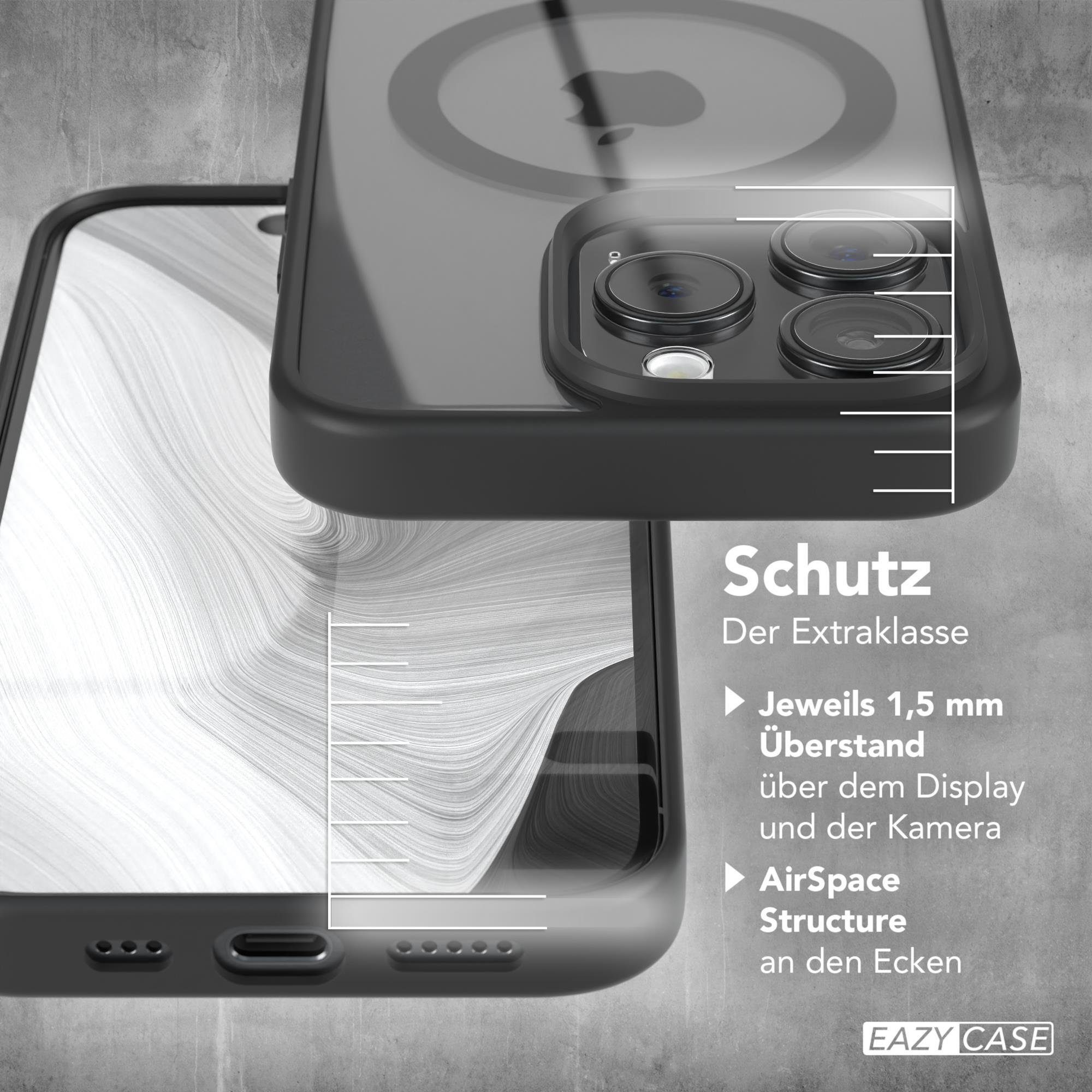 EAZY CASE Handyhülle Transparente Hülle mit MagSafe für iPhone 15 Pro 6,1 Zoll, Qi Charging kompatibel, Silicon Case, Slimcover Displayschutz, Schwarz