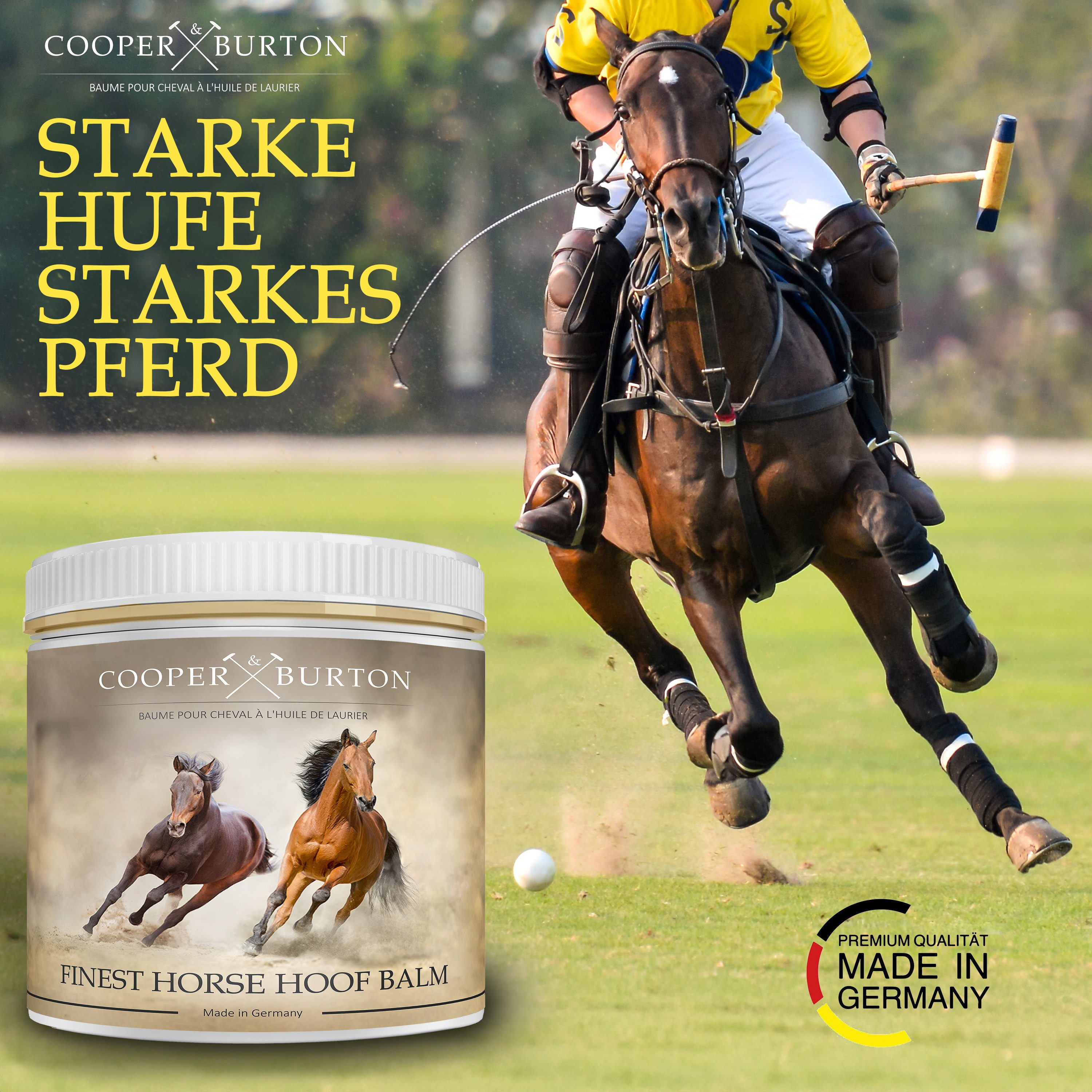 Cooper&Burton Pferdebürste Hufbalsam für Pferde, Hufpflege mit nat. Ölen für gesunde Hufe 500ml, (1-tlg)