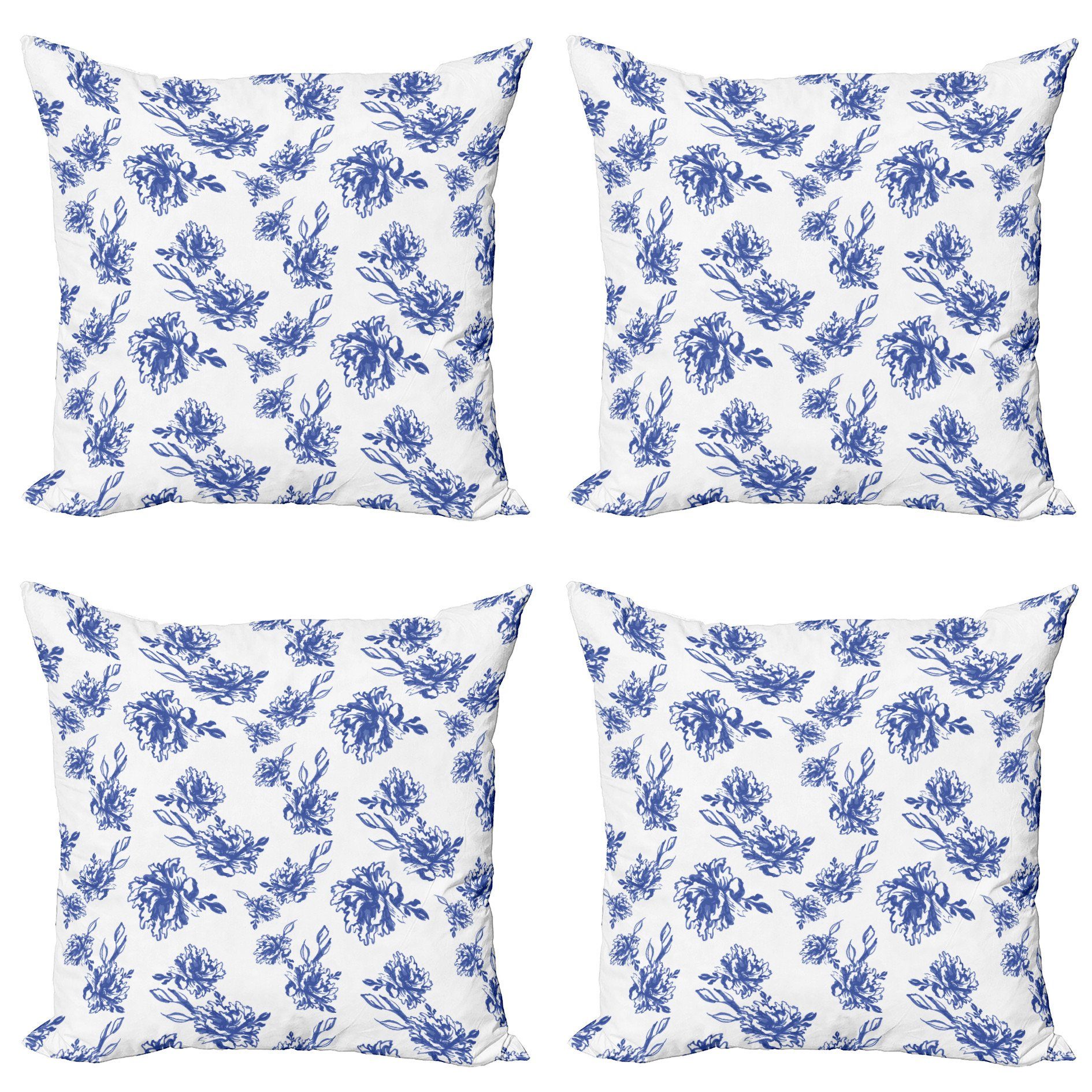 Kissenbezüge Modern Accent Doppelseitiger Digitaldruck, Abakuhaus (4 Stück), Blumen Blaue Pfingstrosen-Blüten-Kunst