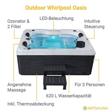 Artsauna Whirlpool Oasis mit Treppe, (Spa mit Massagedüsen, LED-Beleuchtung, inkl. Abdeckung)