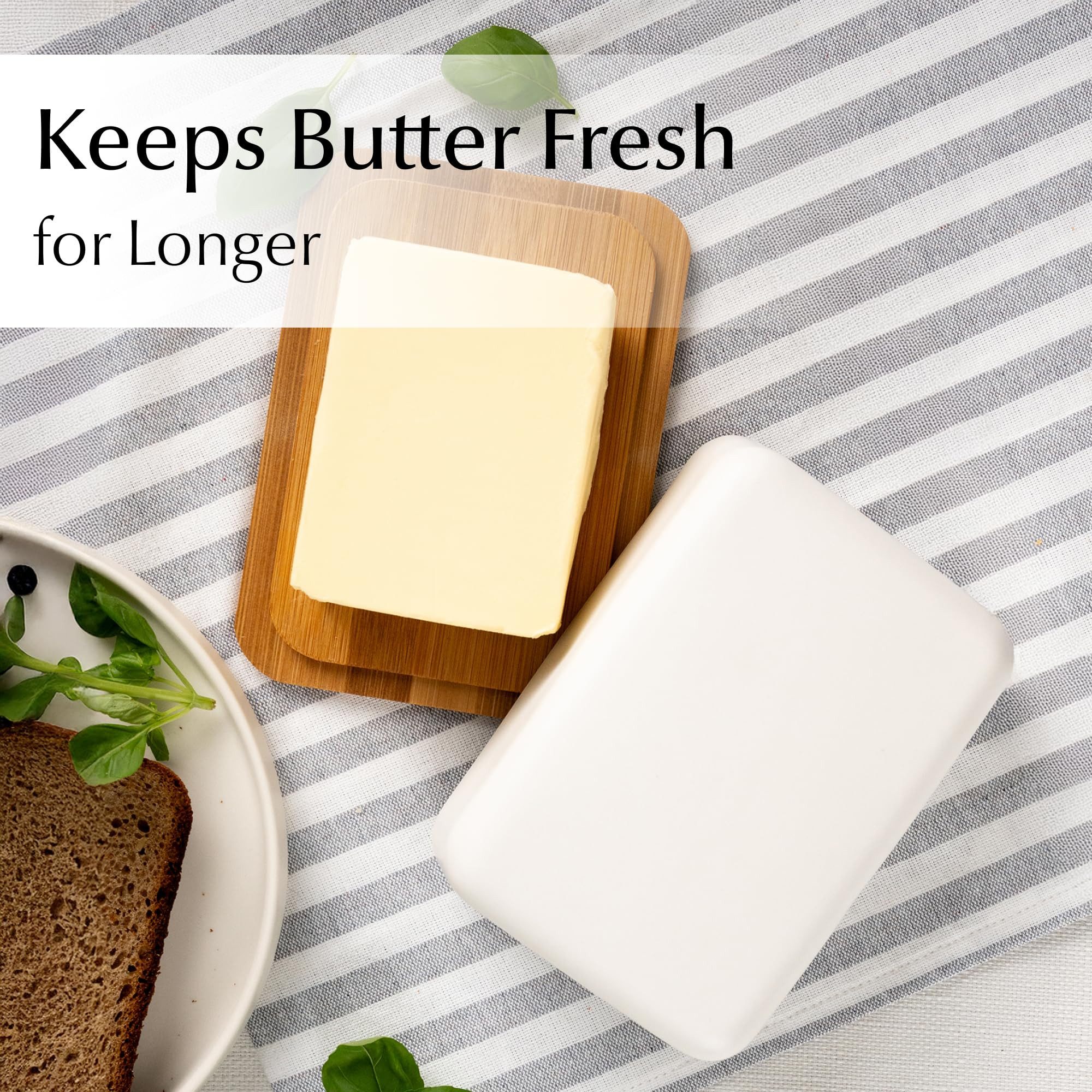MiaMio Butterdose Butterdose Keramik mit Bambusdeckel Weiß, Keramik, Bambusdeckel als Schneidebrett