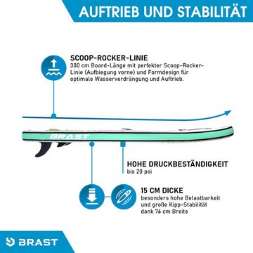 BRAST SUP-Board Aufblasbares Stand up Paddle Set für Frauen viele Modelle, (300x76x15cm), incl. Zubehör, 5 Jahre Garantie, Fußschlaufe Paddel Pumpe Rucksack