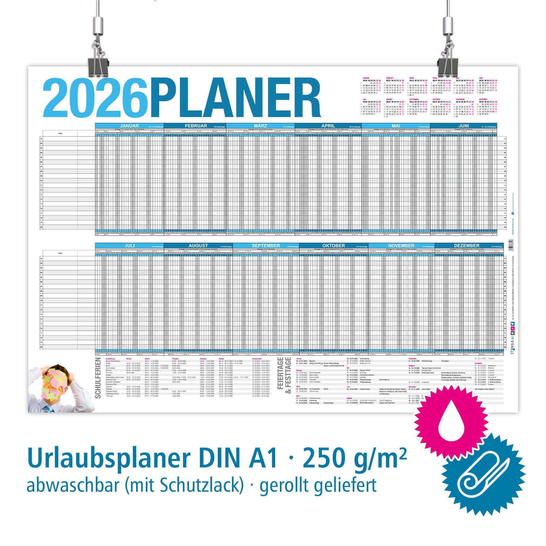 Thumbnail - itenga Wandkalender ITENGA Urlaubsplaner 2026 Wandkalender DIN A1 (84,1 x 59,4 cm) abwisch