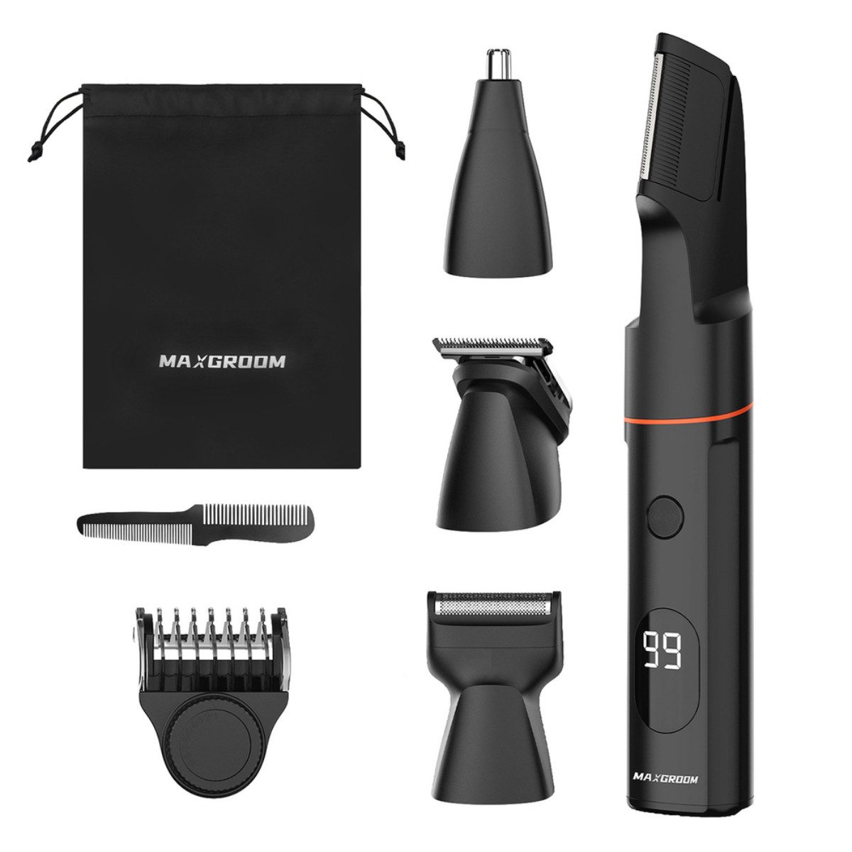 MAXGROOM Multifunktionstrimmer M-LK881, 5in1 Set, Wasserdichter 5in1 Trimmer mit LED-Anzeige