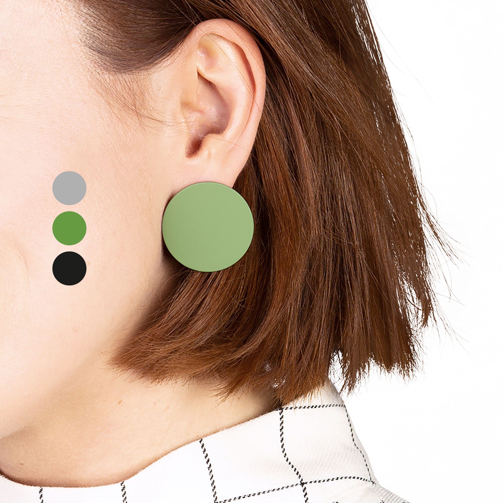ALEXASCHA Paar Ohrstecker Runde Statement Ohrringe in schwarz, grün & grau • 30mm