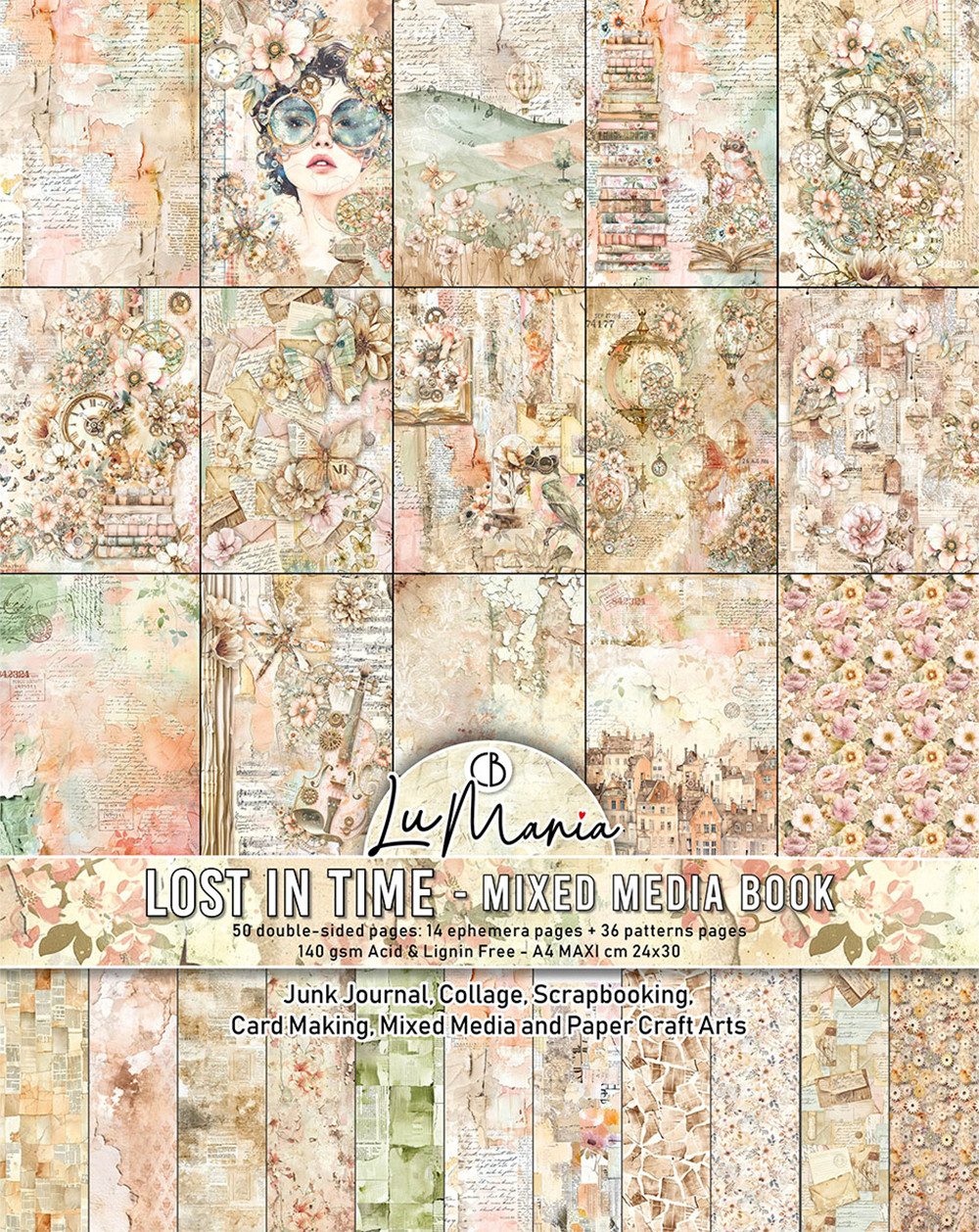 Ciao Bella Motivpapier Mixed Media Book Lost in Time, 50 Blatt