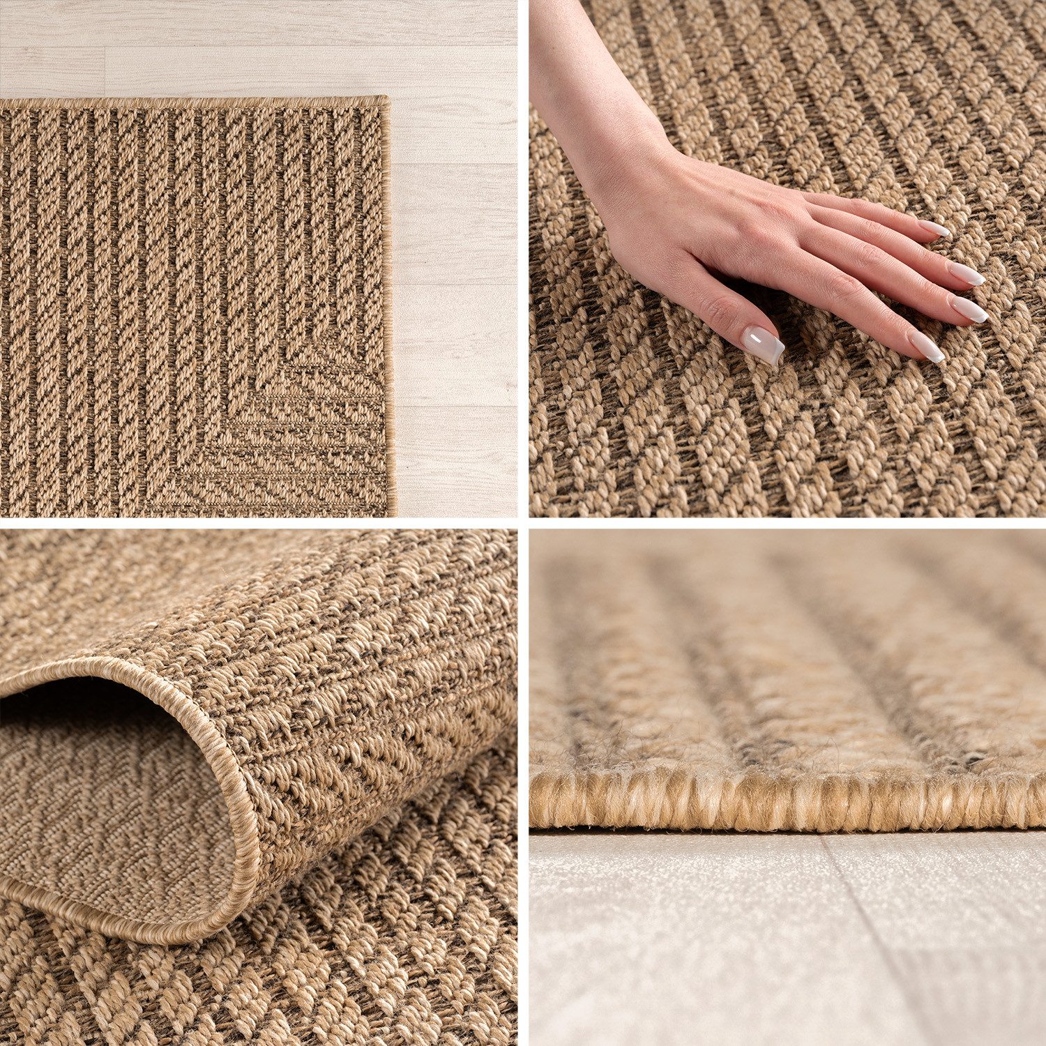 Teppium Teppich Natürlicher Jute-Optik Outdoor-Stil, Rechteckig, Höhe: 5 mm, Indoor Outdoor Teppich Wetterfest 3D Optik Wohnzimmer Küchen Terrasse