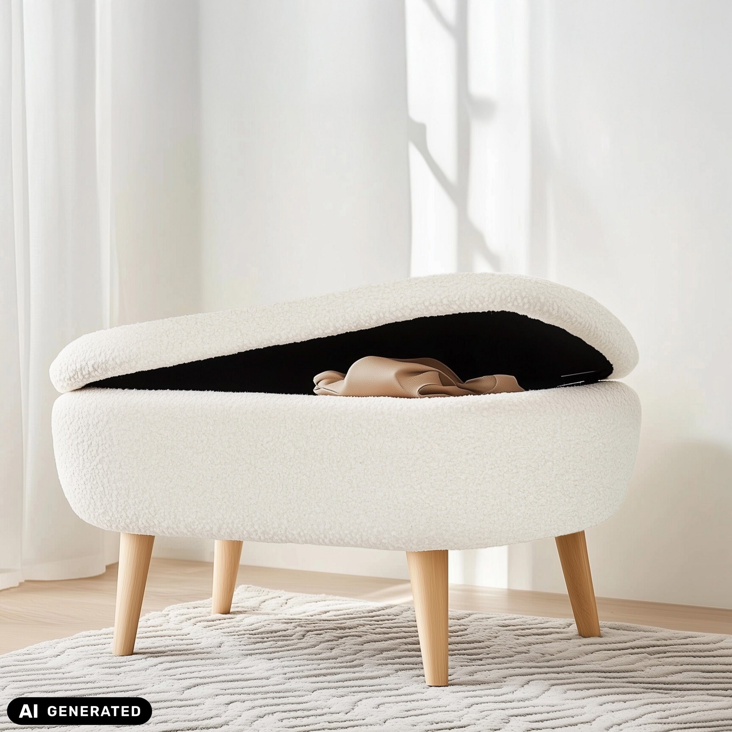 hjh LIVING Polsterbank STORIANO Hocker H/B/T: 43.0 x 82.0 x 47.0 cm Stoff (1-St), Sitzbank in Bouclé-Optik mit Stauraum, Teddy Sitztruhe mit Holzbeinen