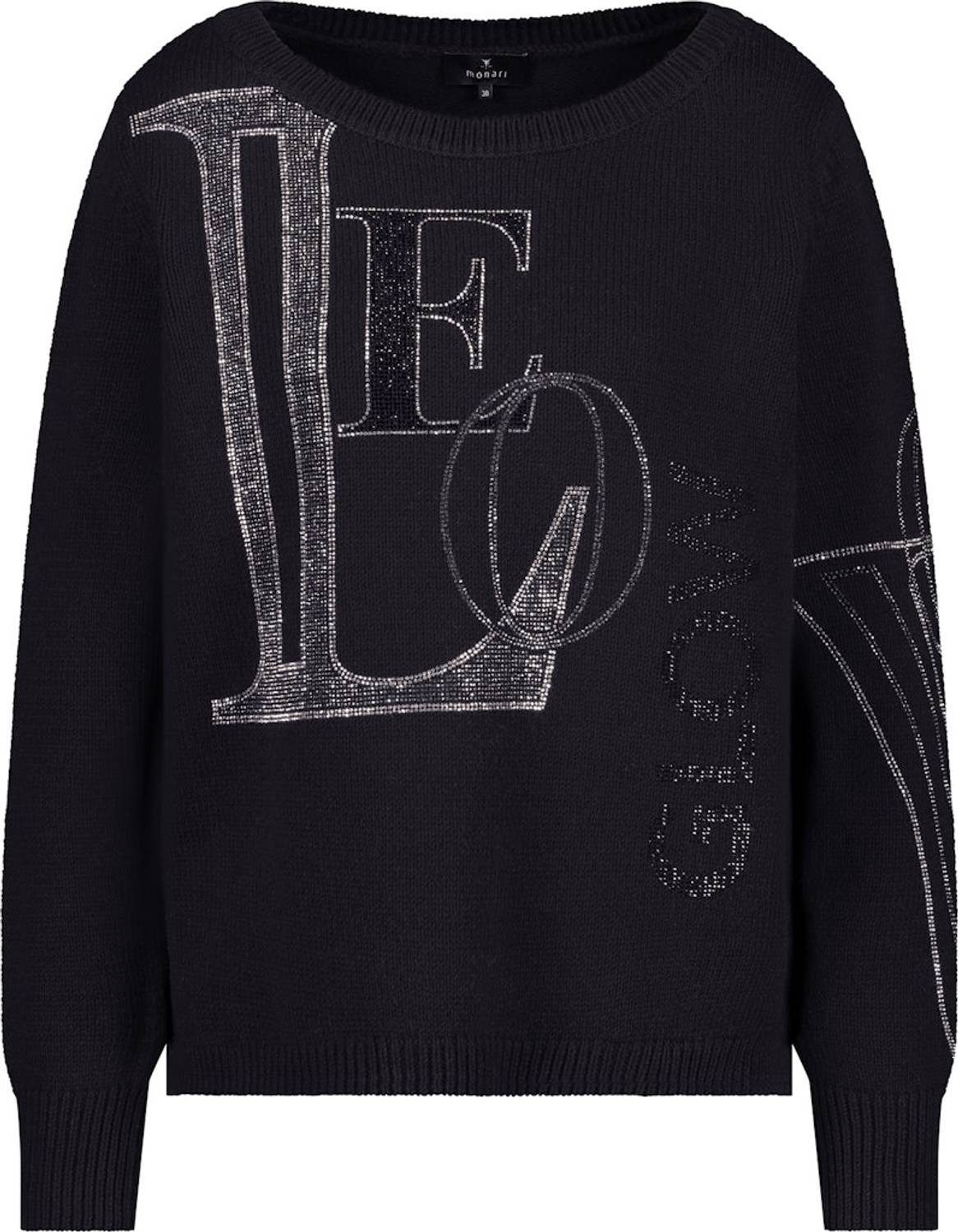 Monari Rundhalspullover 809518 Intarsienstrick mit funkelnden Strassdetails