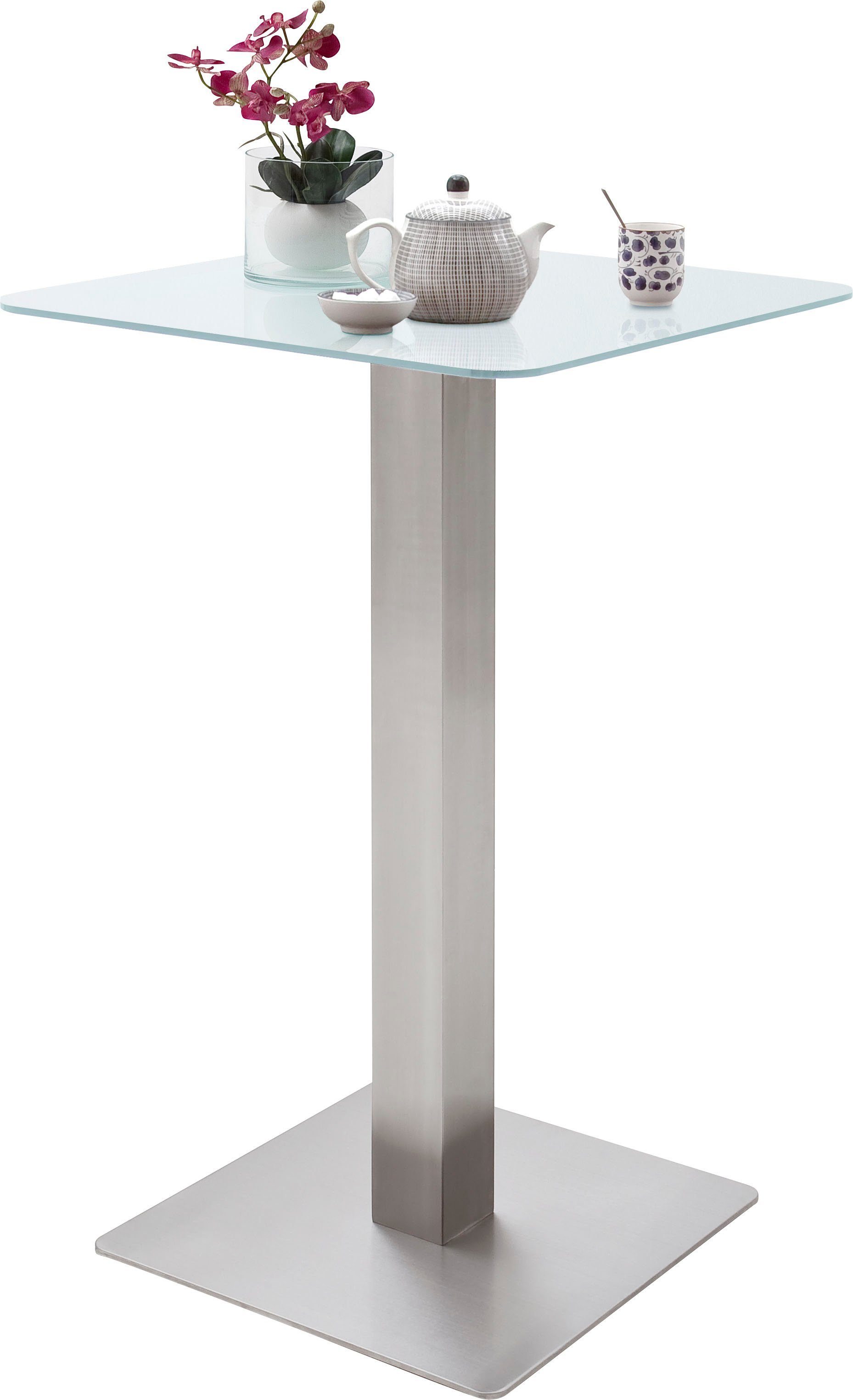 Bartisch Gestell Zarina, Weiß Tischplatte Matt Glaskeramik furniture MCA Matt mit Weiß | mit Bartisch Edelstahl