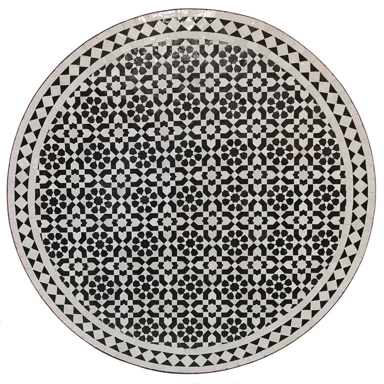 Casa Moro Bistrotisch Mosaiktisch D100 schwarz weiß glasiert rund mit Schmiedeeisen Gestell (Marokkanischer Mosaik Gartentisch Esstisch Terrassentisch, MT2218), Kunsthandwerk aus Marokko
