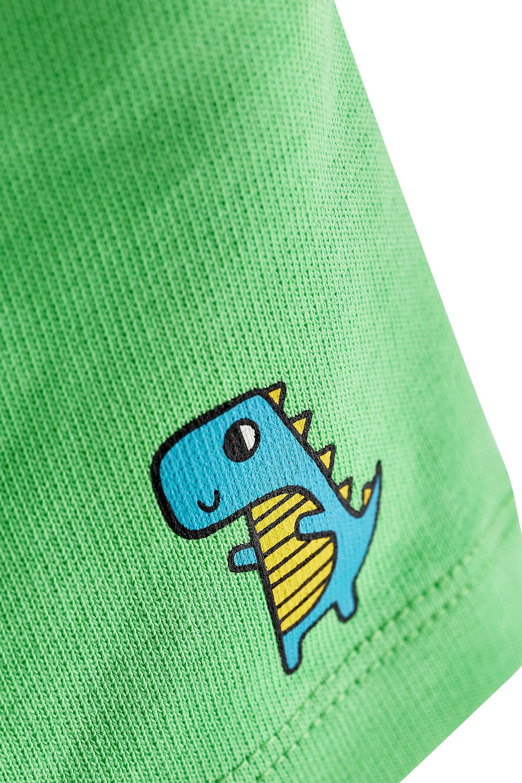 im (2-tlg) Shorts Green Sweatanzug Bright Rundhalssweatshirt mit und Figur Next Dino Set