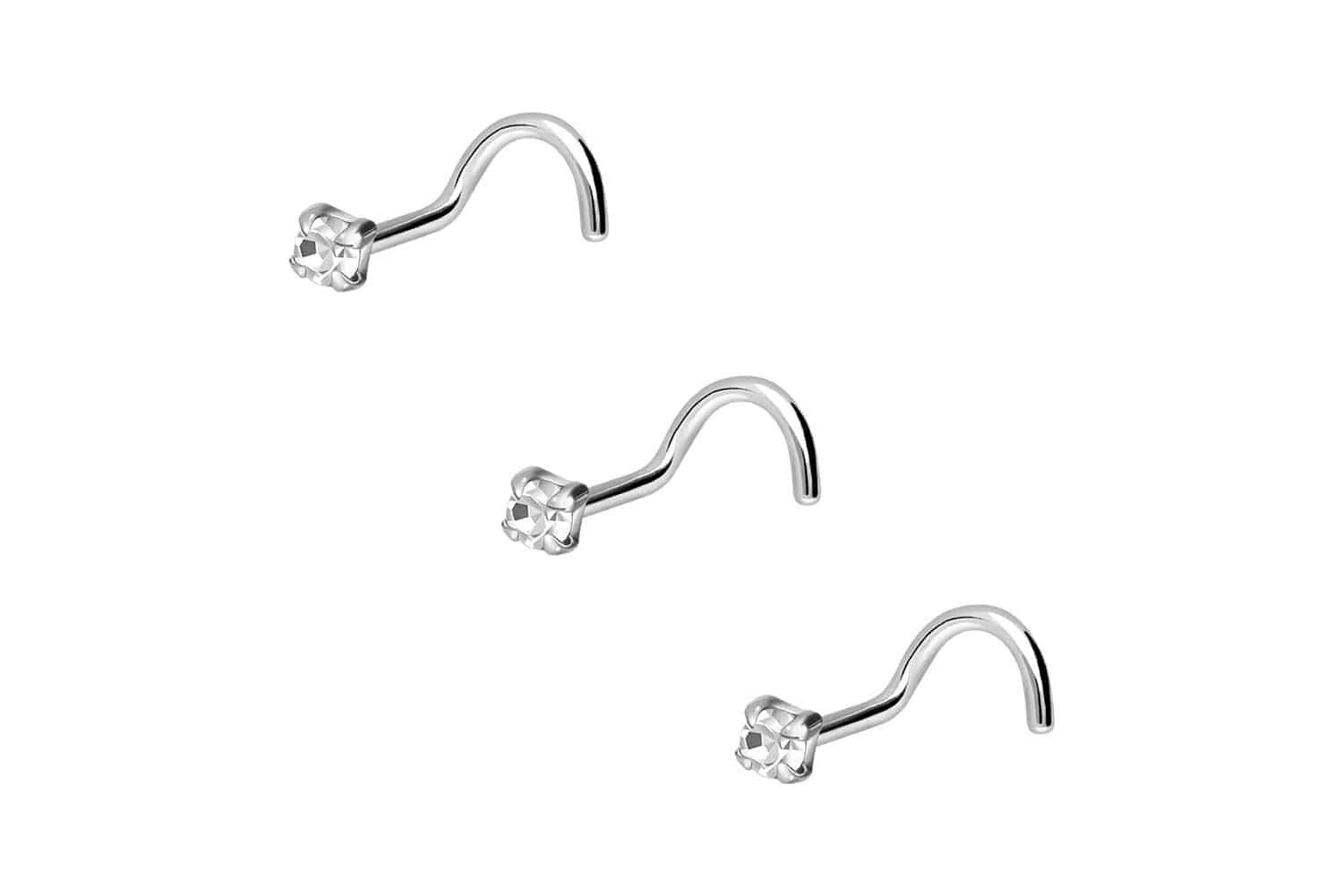 PIERCINGLINE Nasenpiercing SET 925er Silber Nasenstecker Spirale EINGEFASSTER KRISTALL (Nasenstecker, 3er SET1= 1,5 mm Kristallgröße)