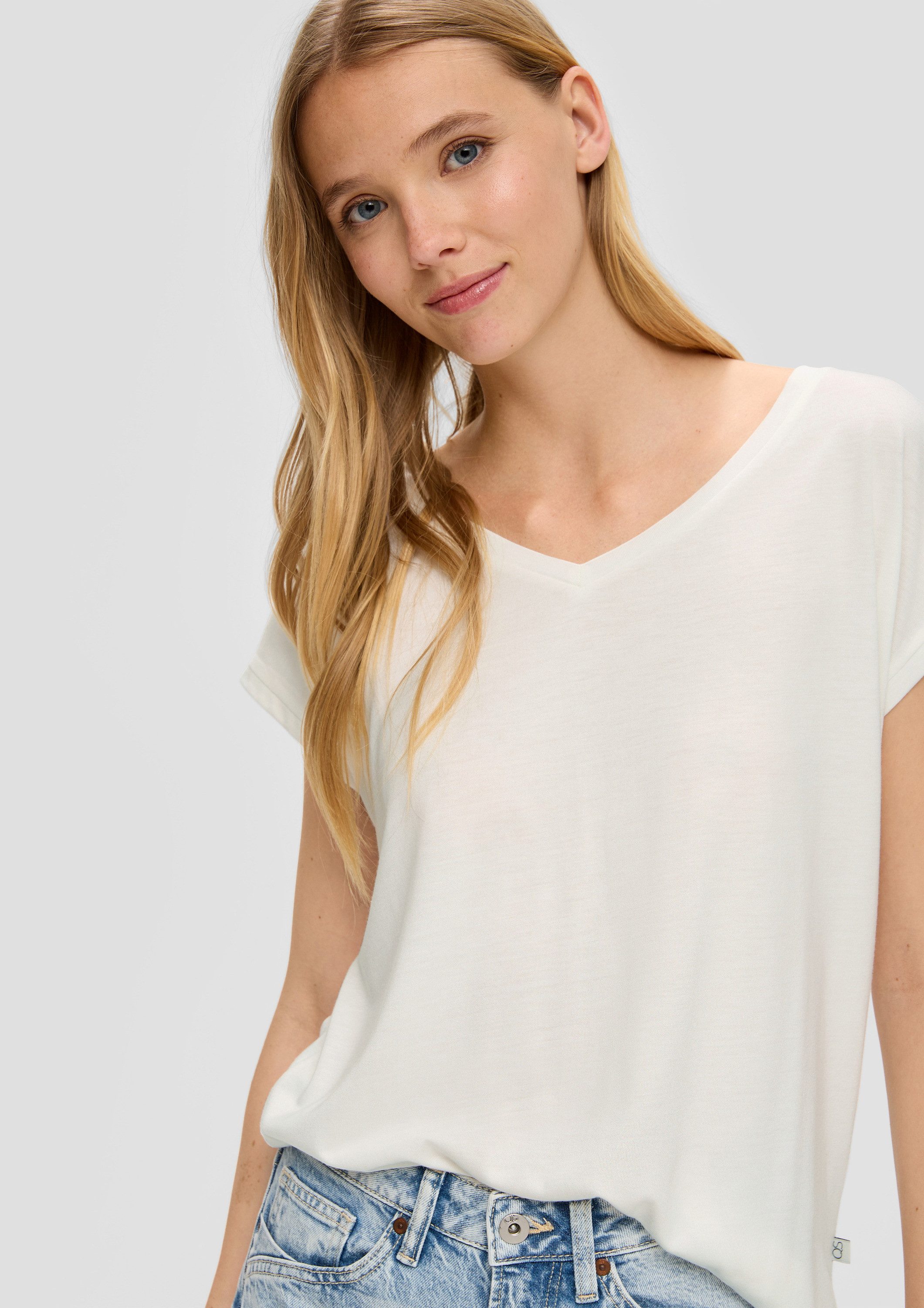 QS Kurzarmshirt T-Shirt Locker geschnittenes T-Shirt aus Lyocellmix günstig online kaufen