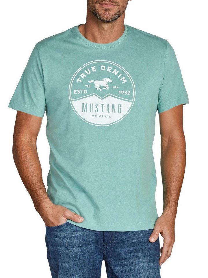 MUSTANG T-Shirt Herren Printshirt Regular Fit (1-tlg) Kurzarm Tee Shirt mit Rundhalsausschnitt aus 100% Baumwolle