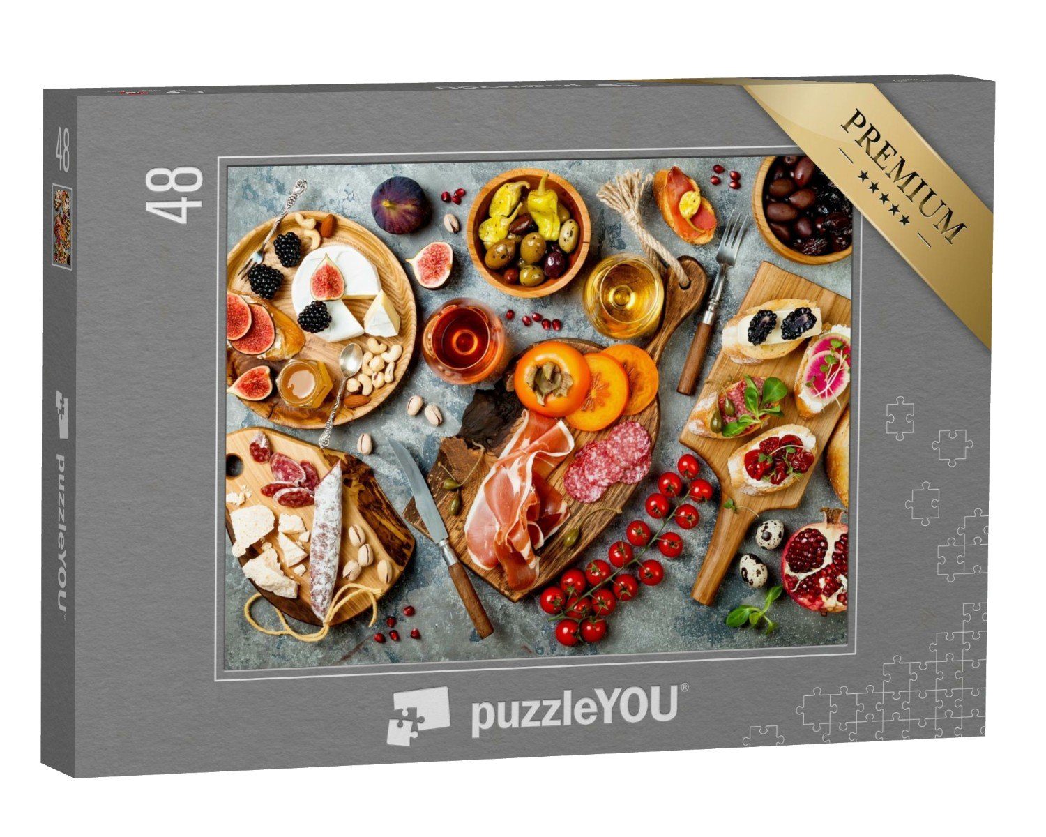 puzzleYOU Puzzle Vorspeisentisch mit italienischen Antipasti, 48 Puzzleteile, puzzleYOU-Kollektionen Küche, Essen und Trinken