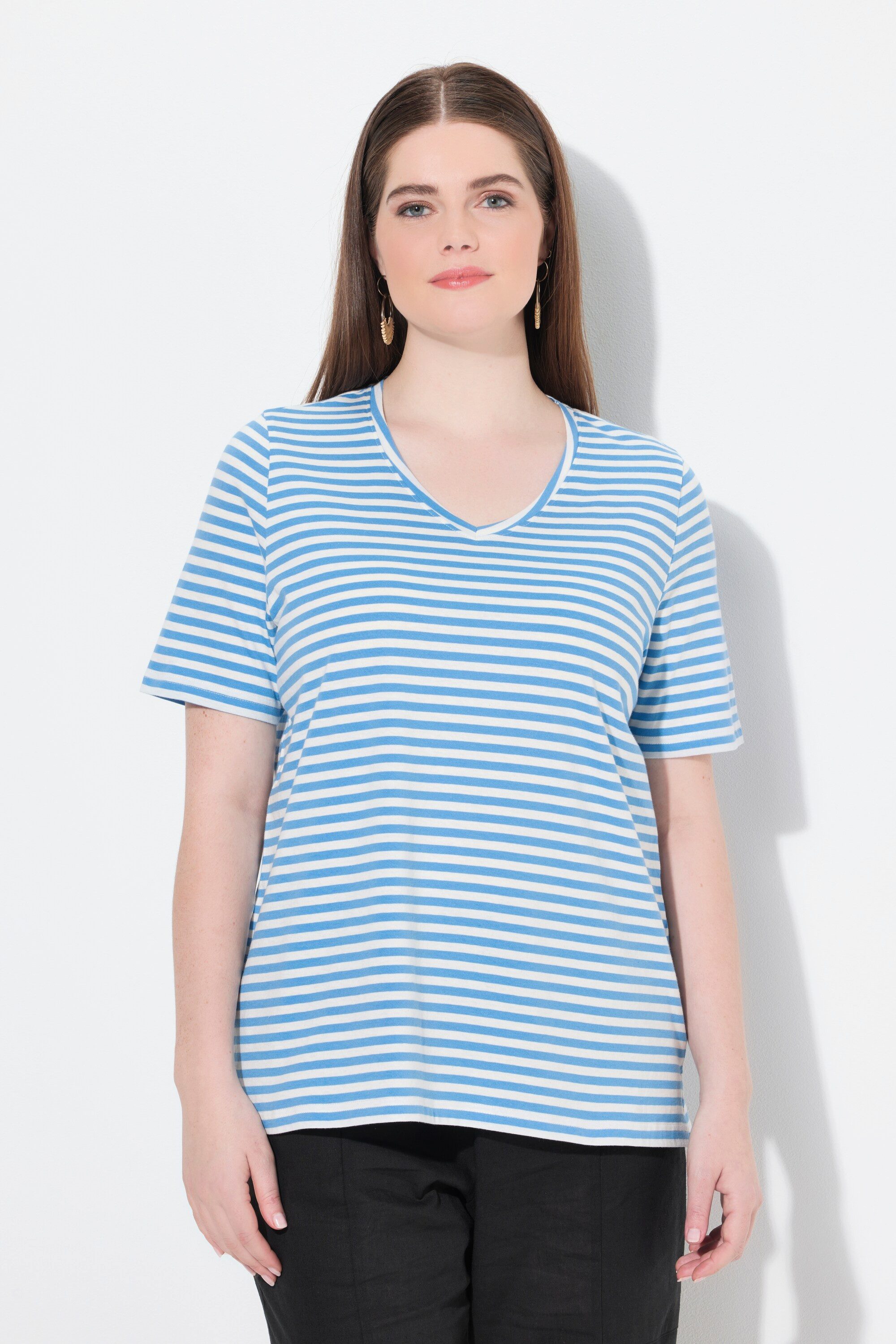 T-Shirt T-Shirt Ringel V-Ausschnitt Halbarm Biobaumwolle