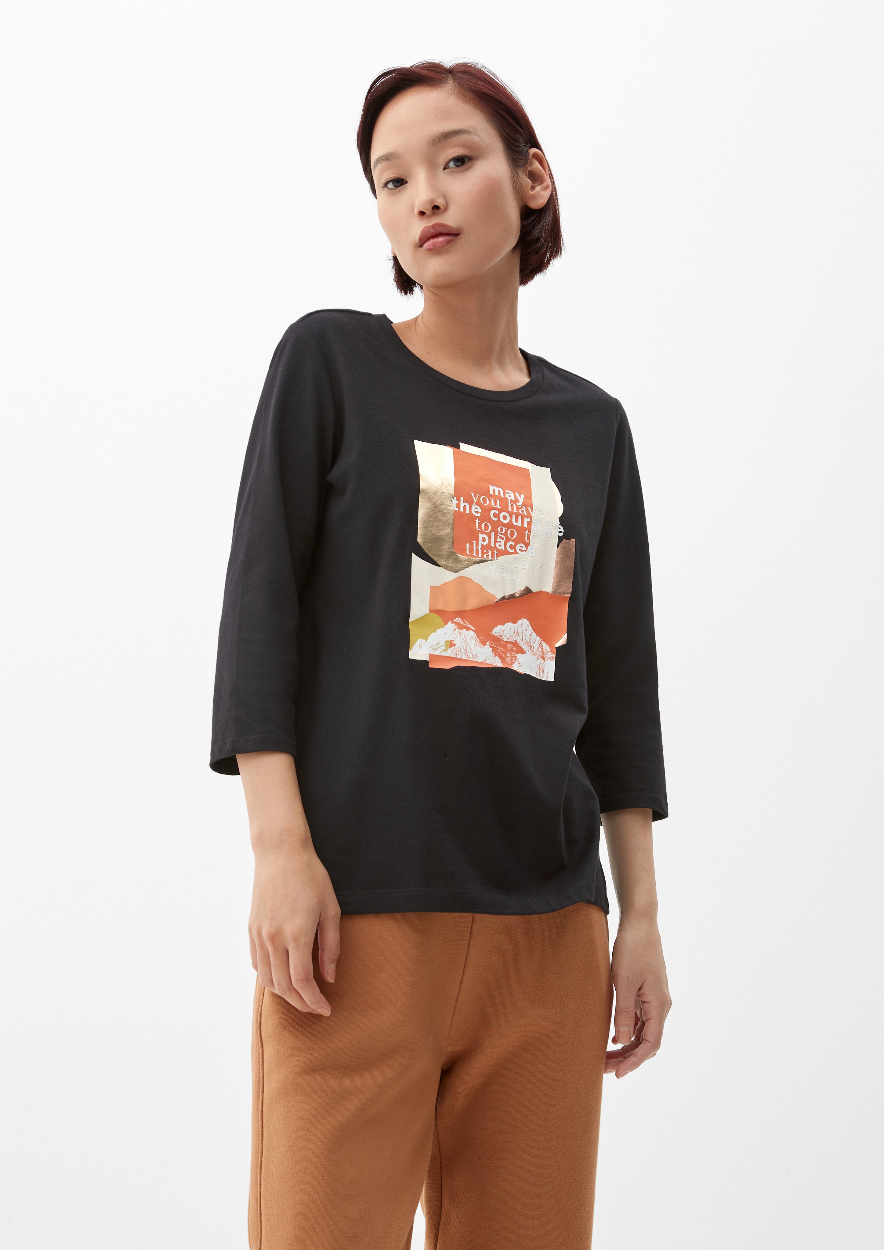 s.Oliver 3/4-Arm-Shirt Shirt mit Statement-Print schwarz