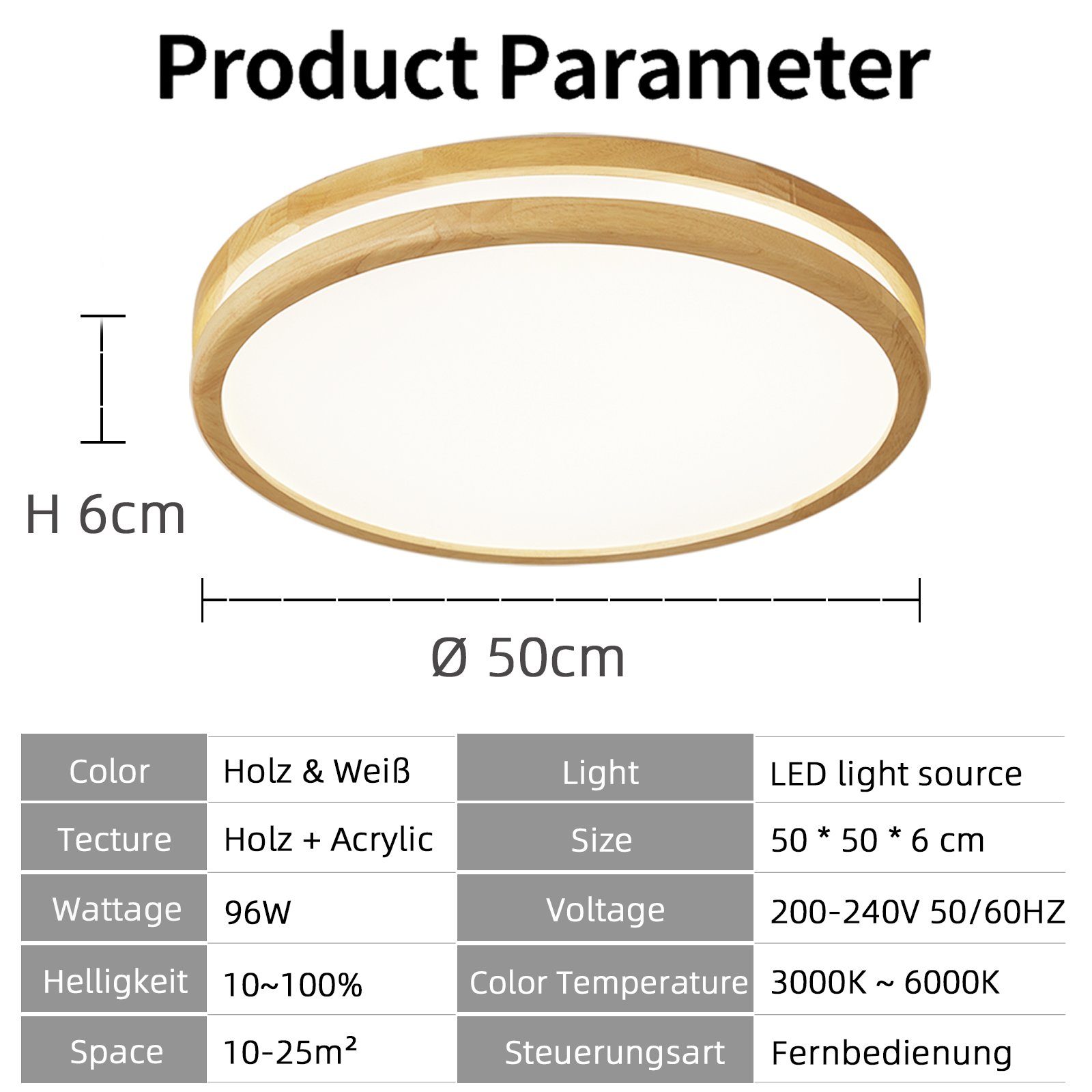 style home Deckenleuchte Holz LED Deckenlampe, dimmbar mit Fernbedienung, 9 günstig online kaufen