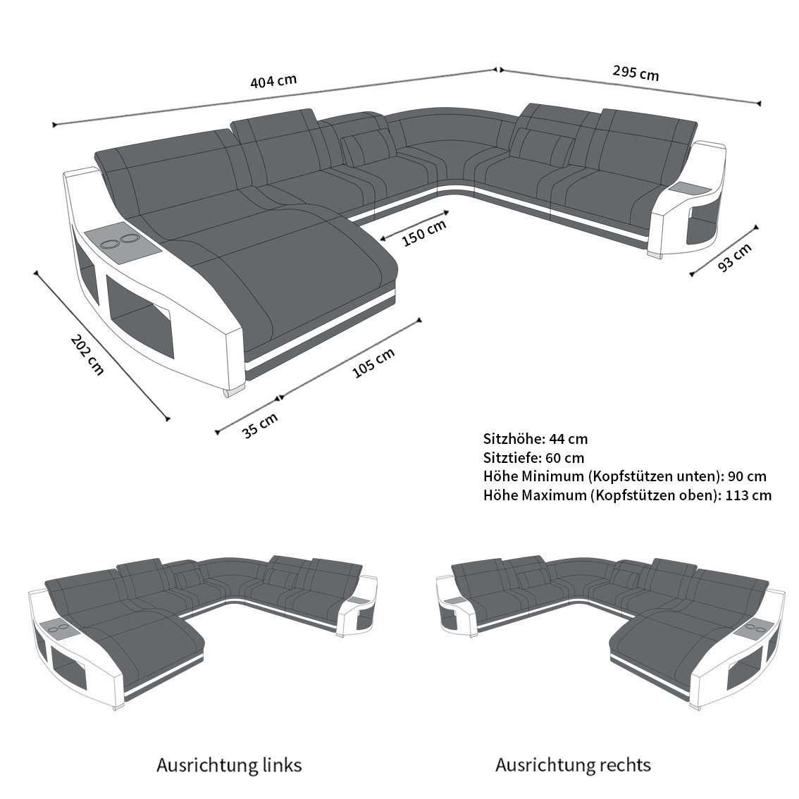 Couch Polsterstoff Sofa Swing Dreams Designersofa mit XXL H Sofa Bettfunktion wahlweise Stoffsofa, braun-schwarz Sofa Strukturstoff