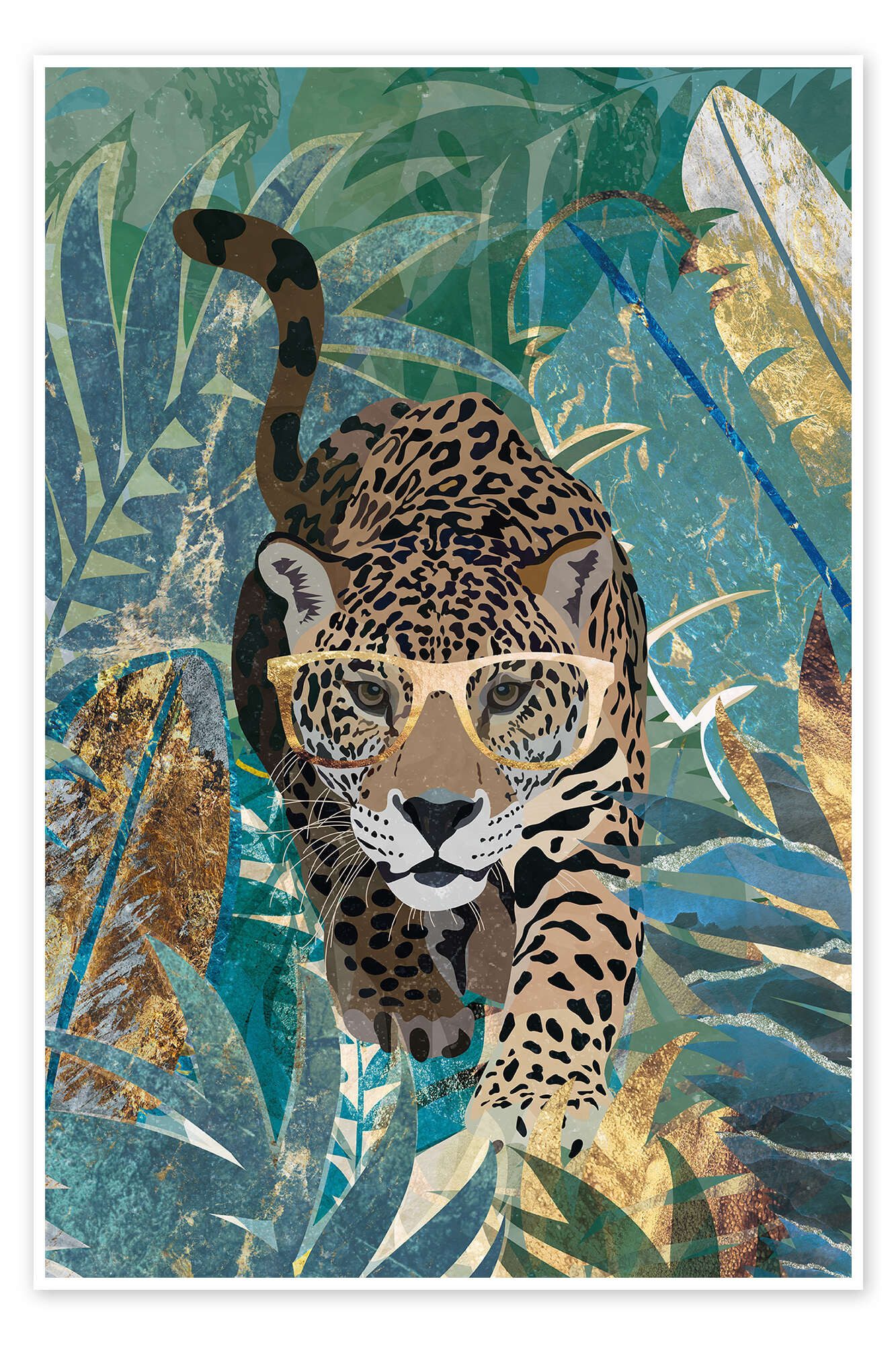 Wandbild Dschungeljaguar mit Brille