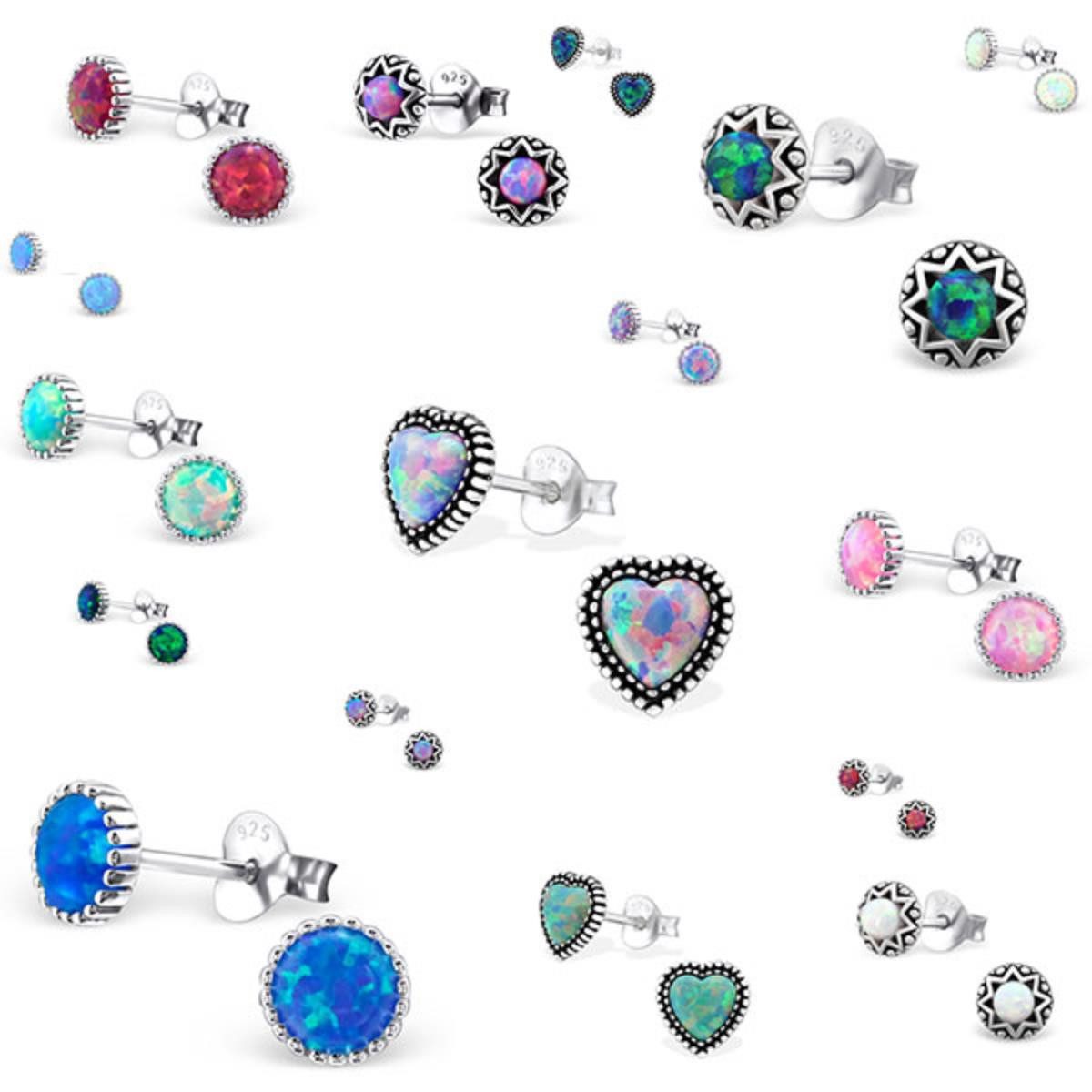 Order & Smile Schmuck Paar Ohrstecker Opal Ohrringe: Silber Ohrstecker mit Opal Imitat – Bild 2 von 2